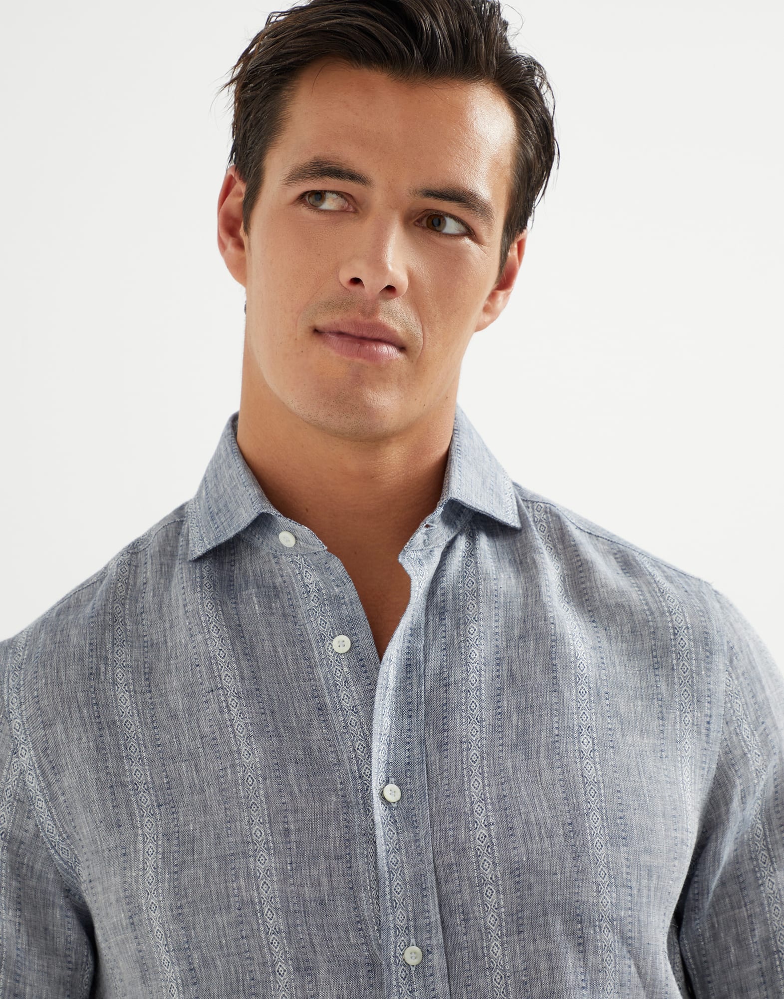 Jacquard stripe linen easy fit shirt with spread collar - 3