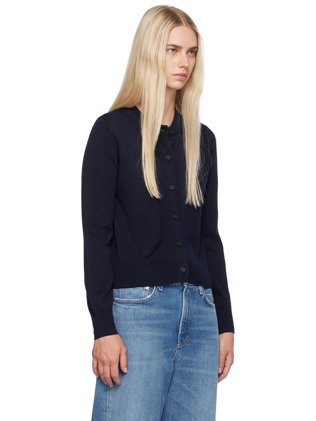 Navy Bold Fox Head Cardigan - 2