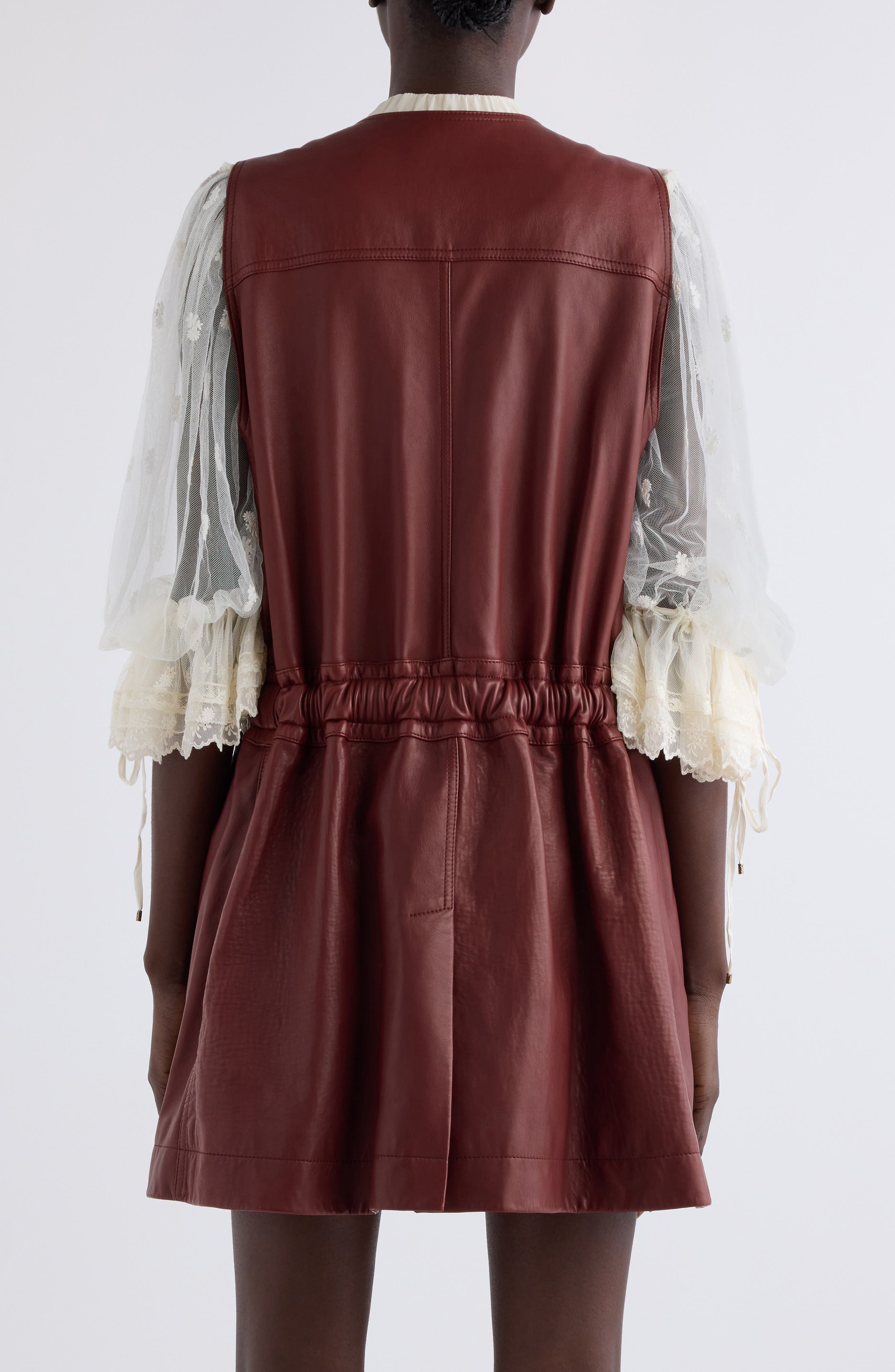 Chloé Sleeveless Leather Utility Coat in Faded Mahogany at Nordstrom - 3