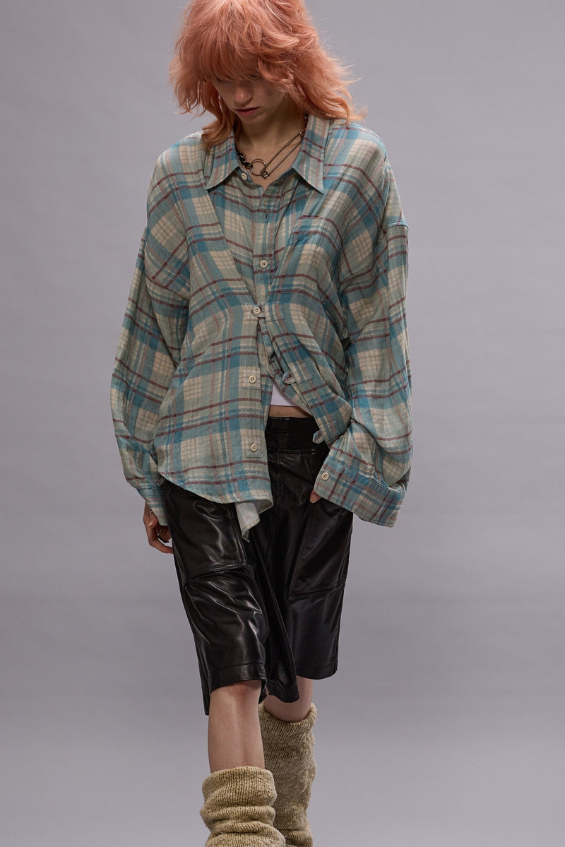 DOUBLE FRONT SHIRT - CREAM/LIGHT BLUE PLAID 1