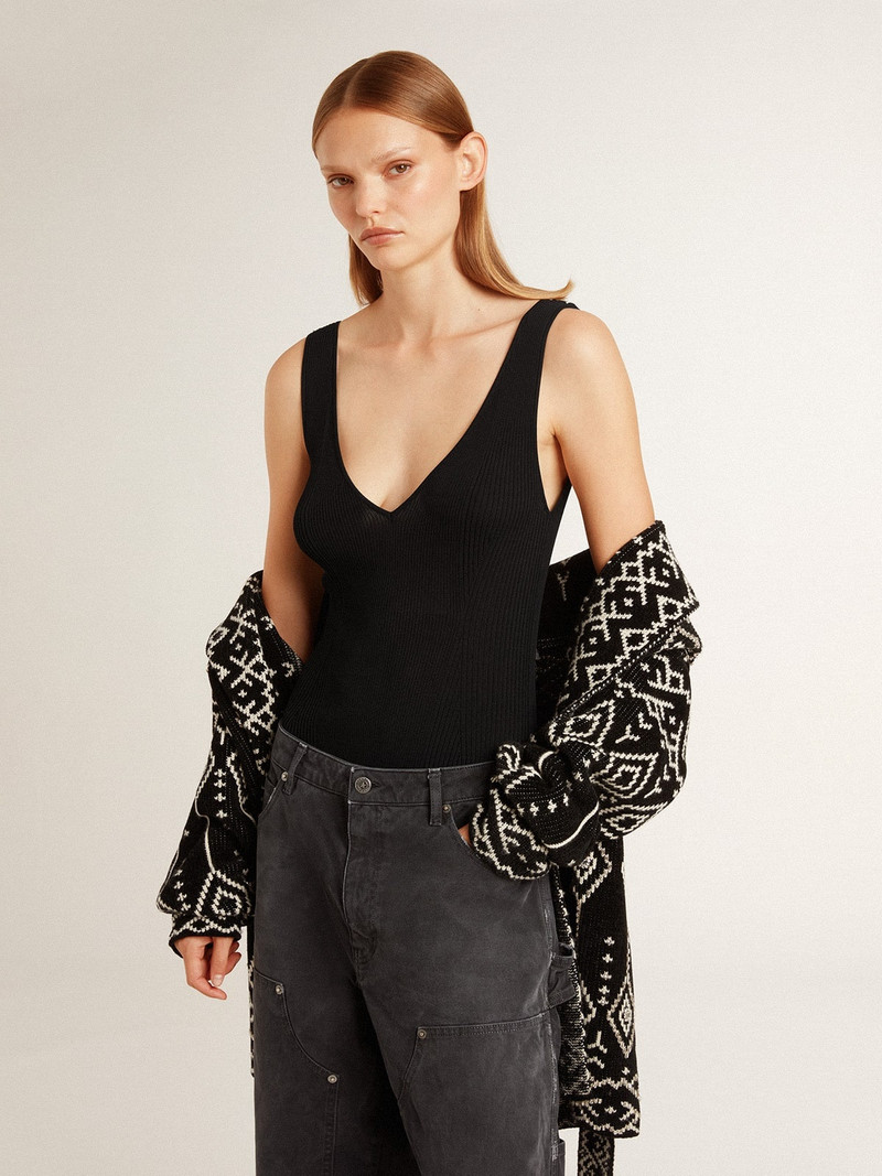 Golden Goose Women's black V-neck bodysuit outlook