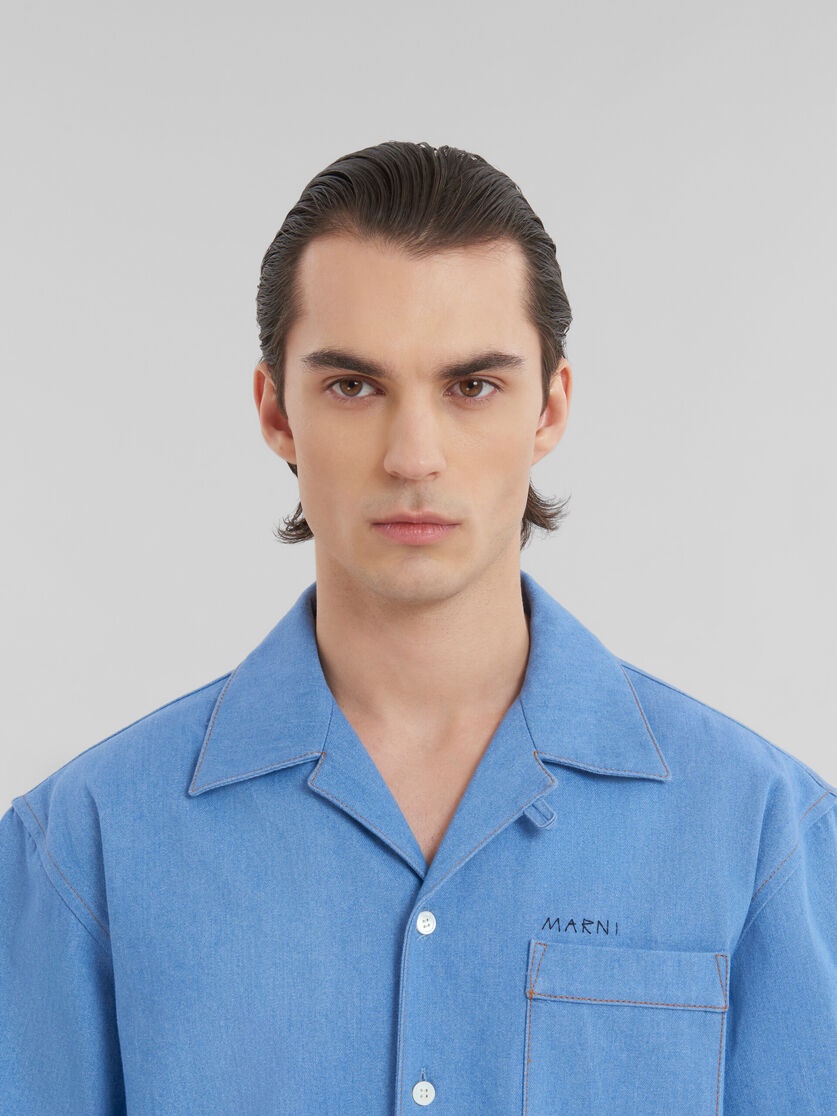 BLUE DENIM BOWLING SHIRT WITH MARNI MENDING LOGO - 4