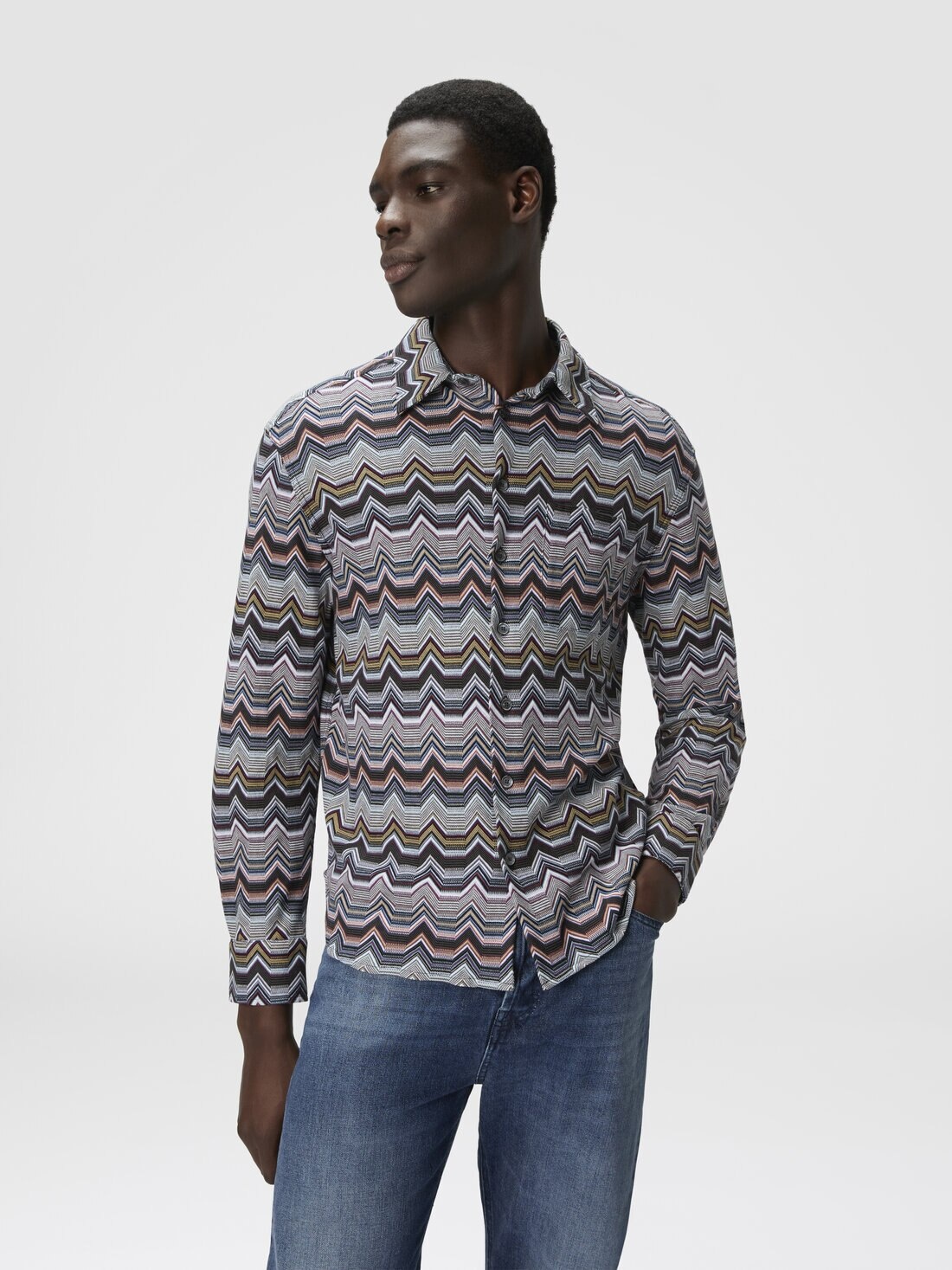 Long Sleeve Shirt with Geometric Zigzag - 4