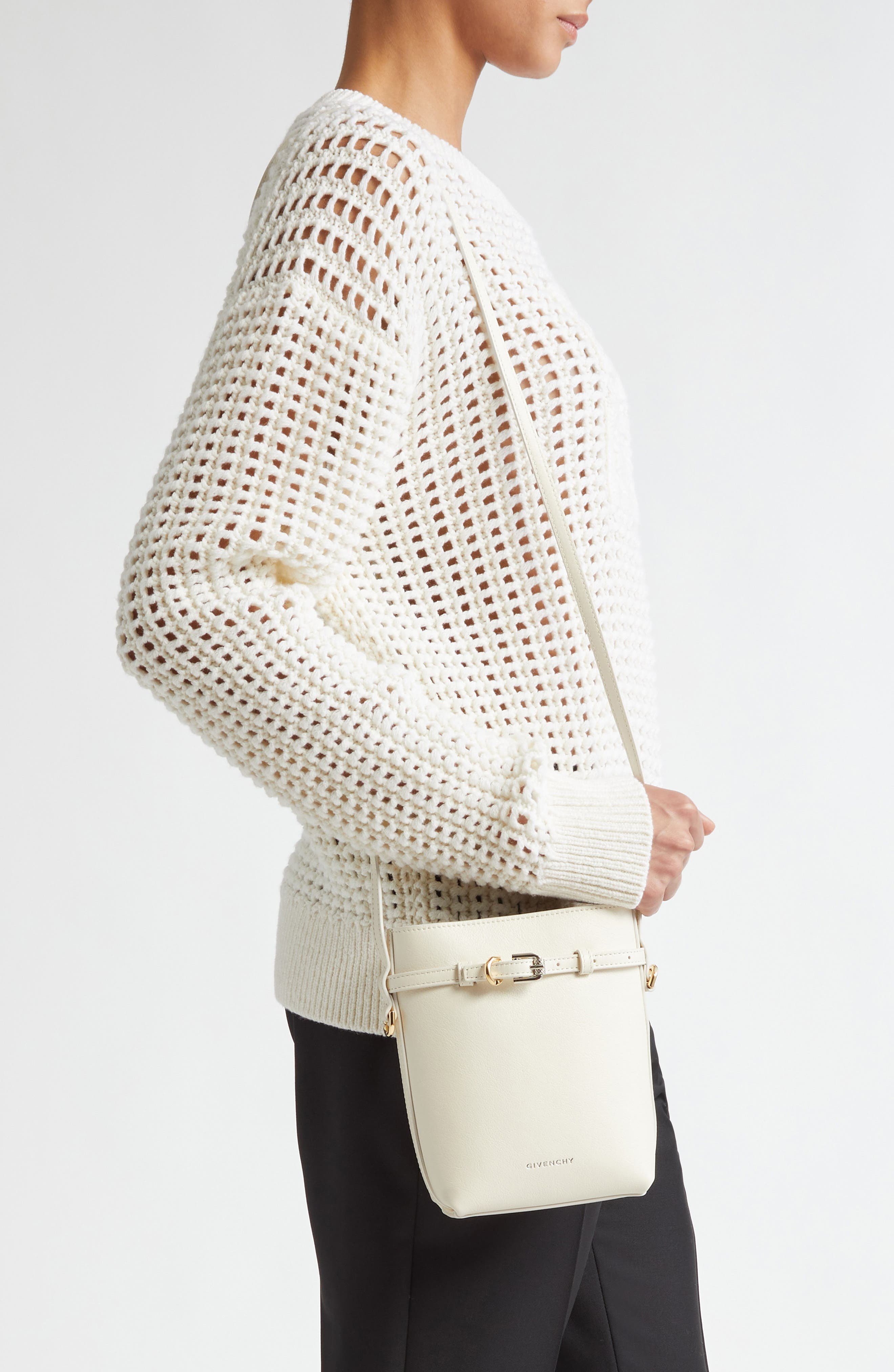 Givenchy Voyou Leather Pouch Crossbody Bag in Ivory at Nordstrom - 2