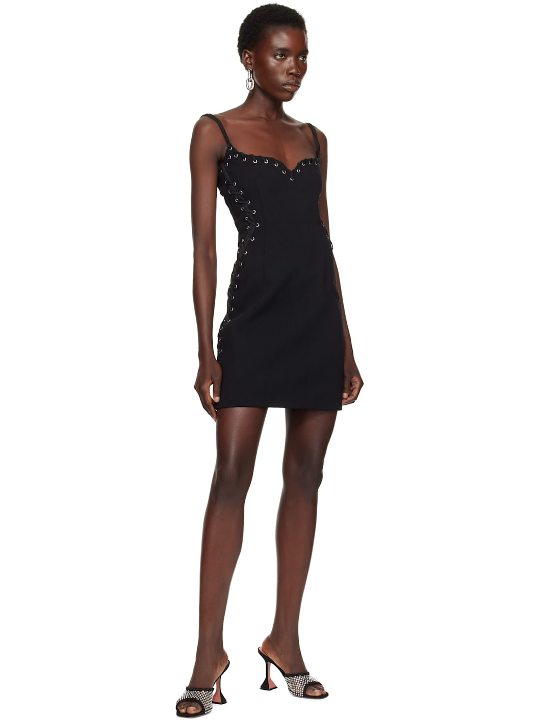 Black Lupita Crystal Net Heeled Sandals - 5