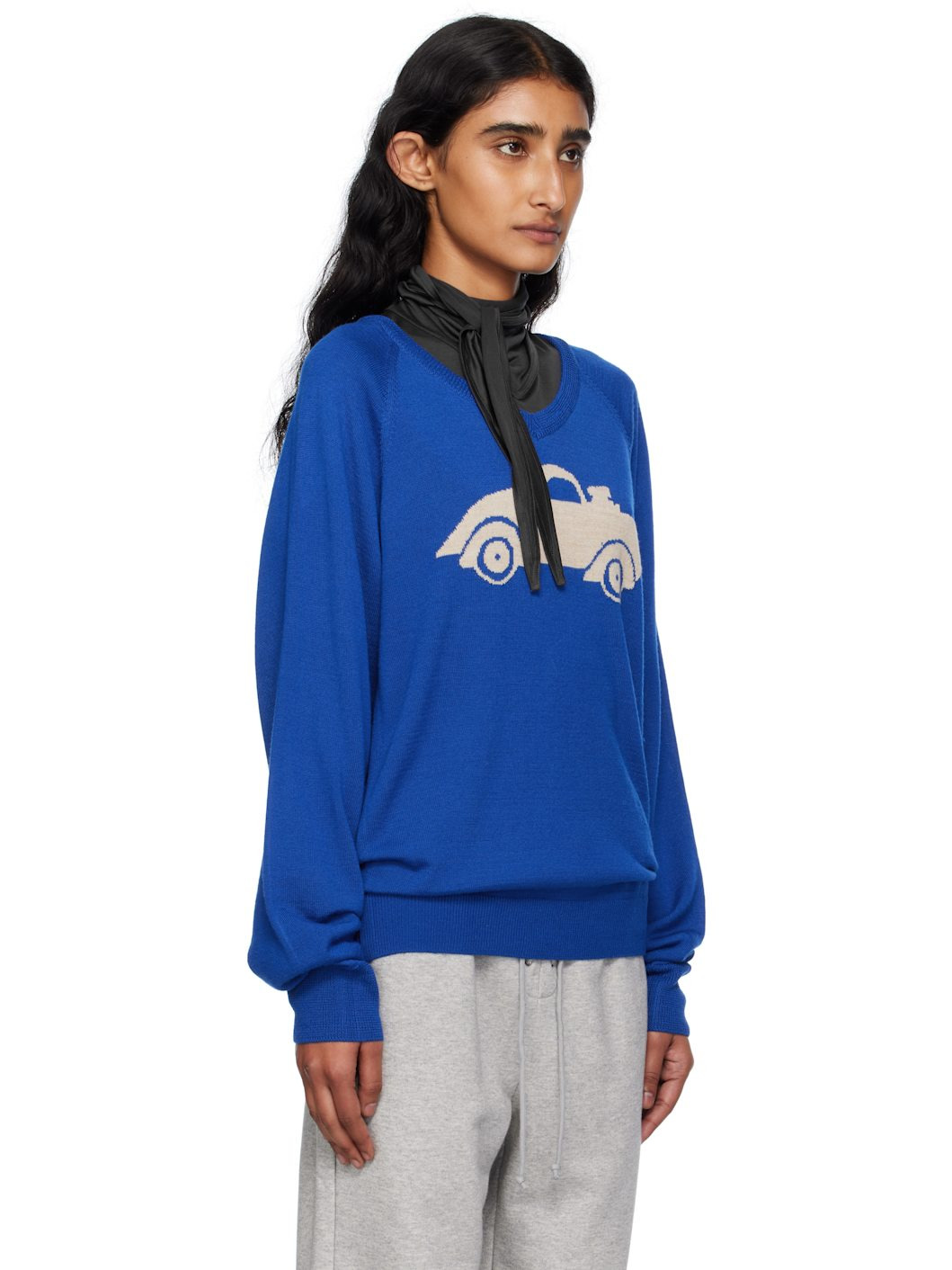 Blue Car Graphic Knit Sweater - 2