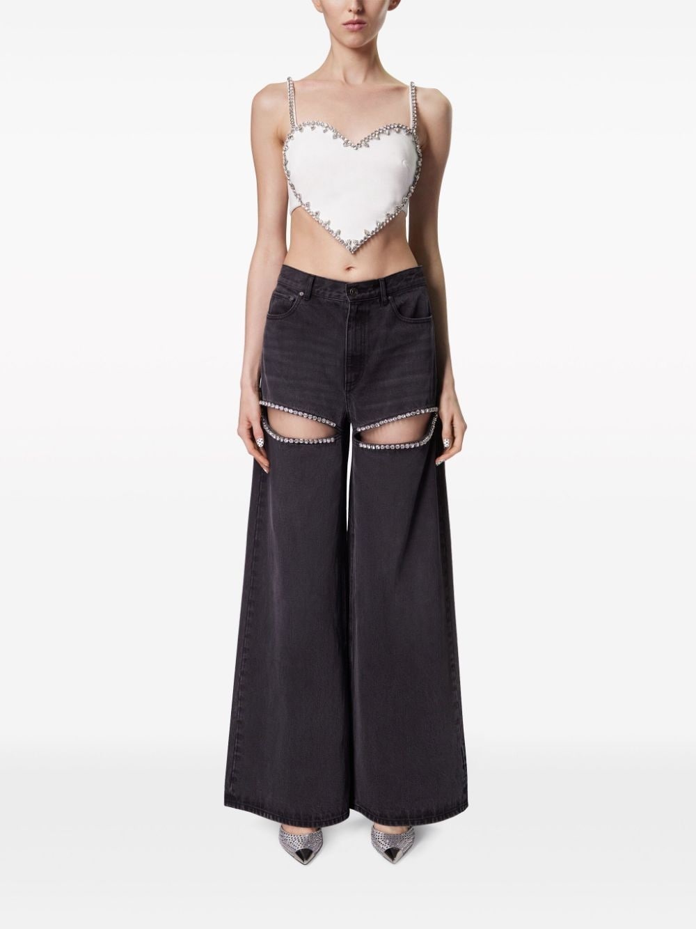 crystal-embellished high-rise wide-leg jeans - 3