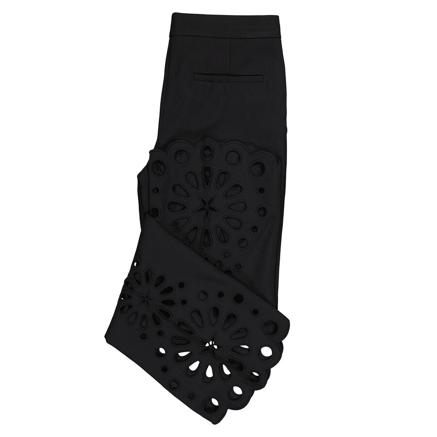 Burberry Ladies Black Isabelle Eyelet Hem Wool Trousers - 7
