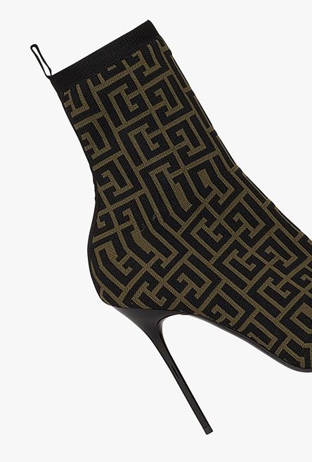 Bicolor stretch knit Skye ankle boots with Balmain monogram - 6