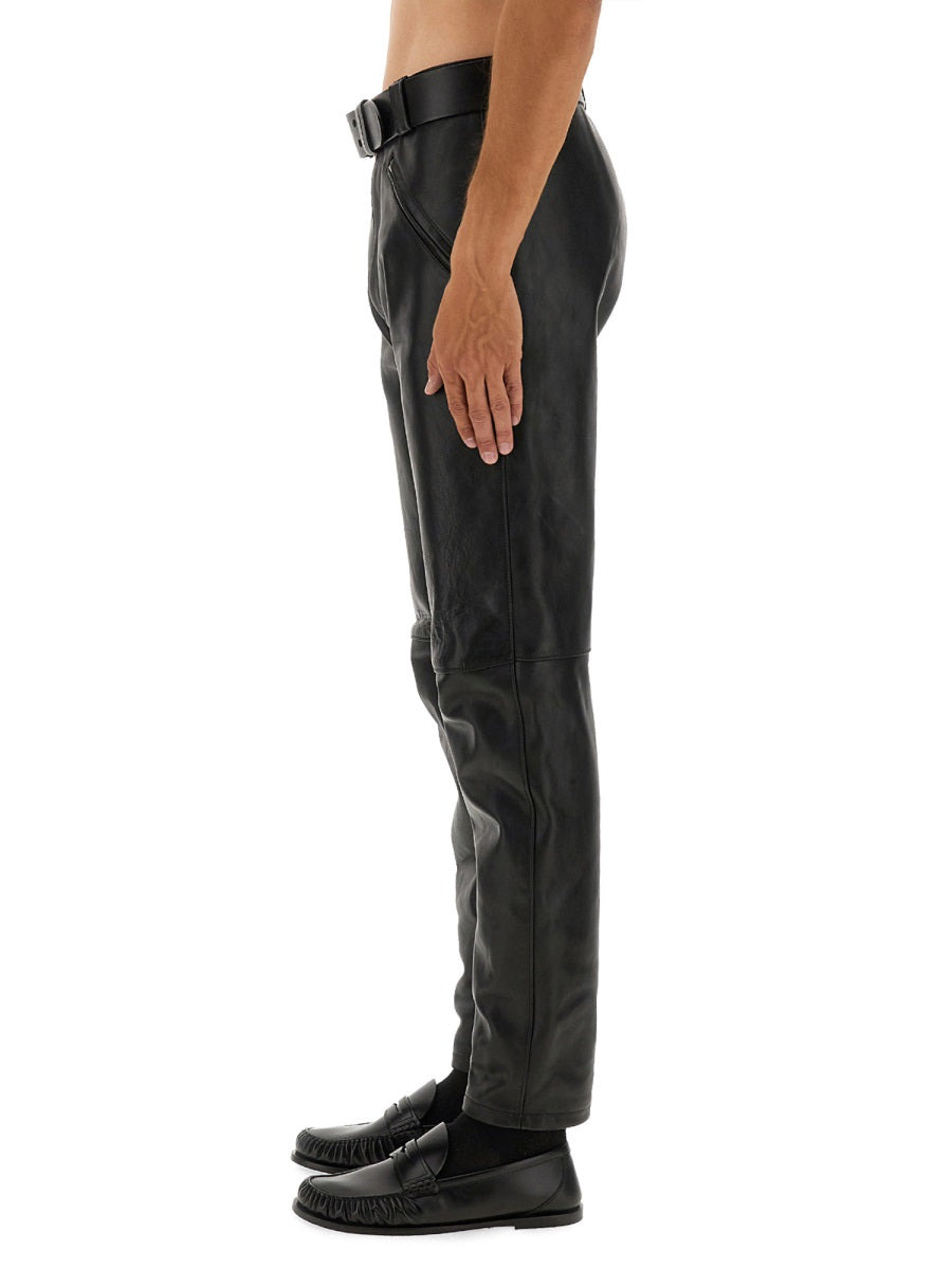 Saint Laurent Men Leather Pants With Belt - 4