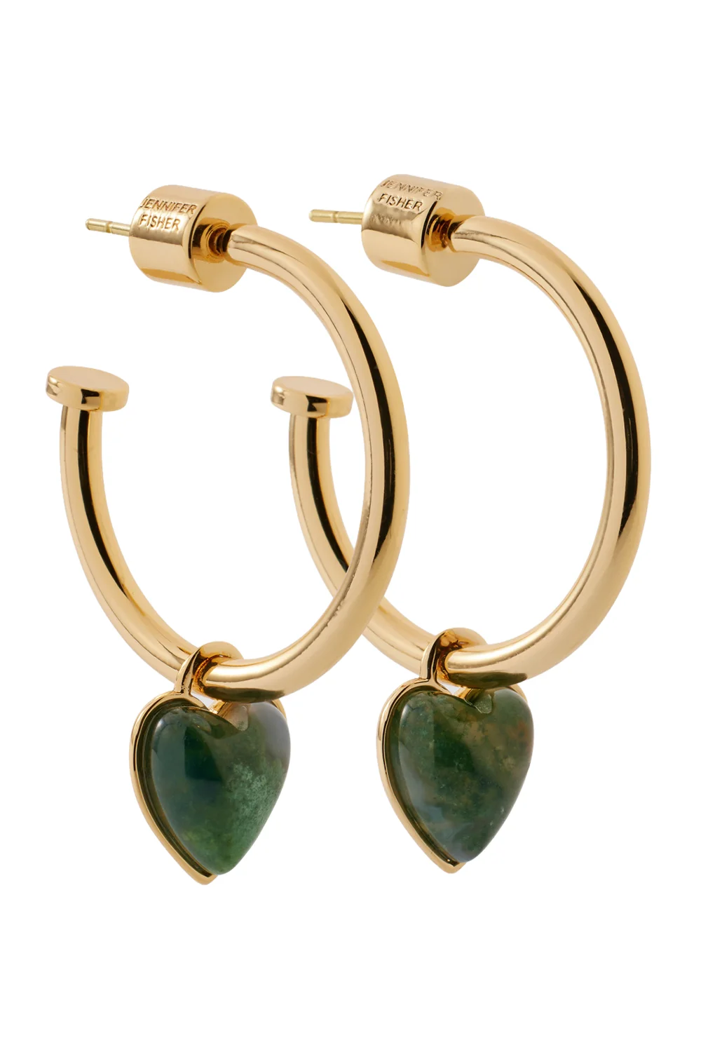 Green Agate Heart Charm Huggie Earrings - 1