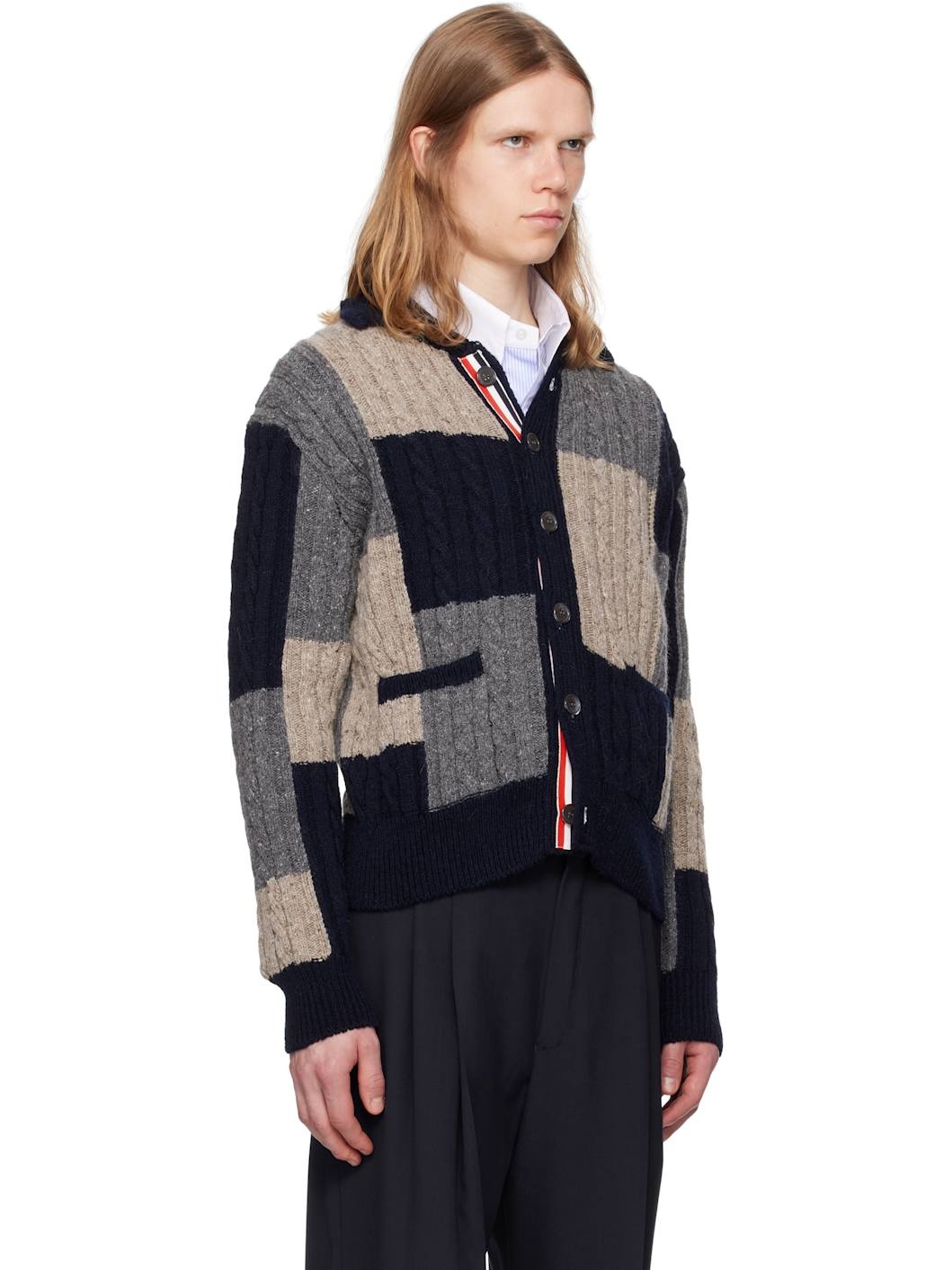 Multicolor Patchwork Baby Cable Intarsia Mock Neck Cardigan - 2