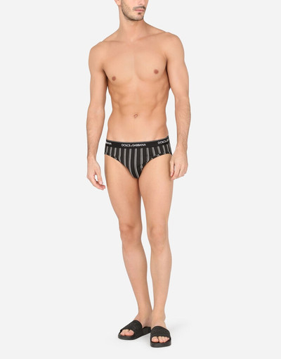 Dolce & Gabbana Two-way-stretch cotton mid-rise briefs with striped print outlook