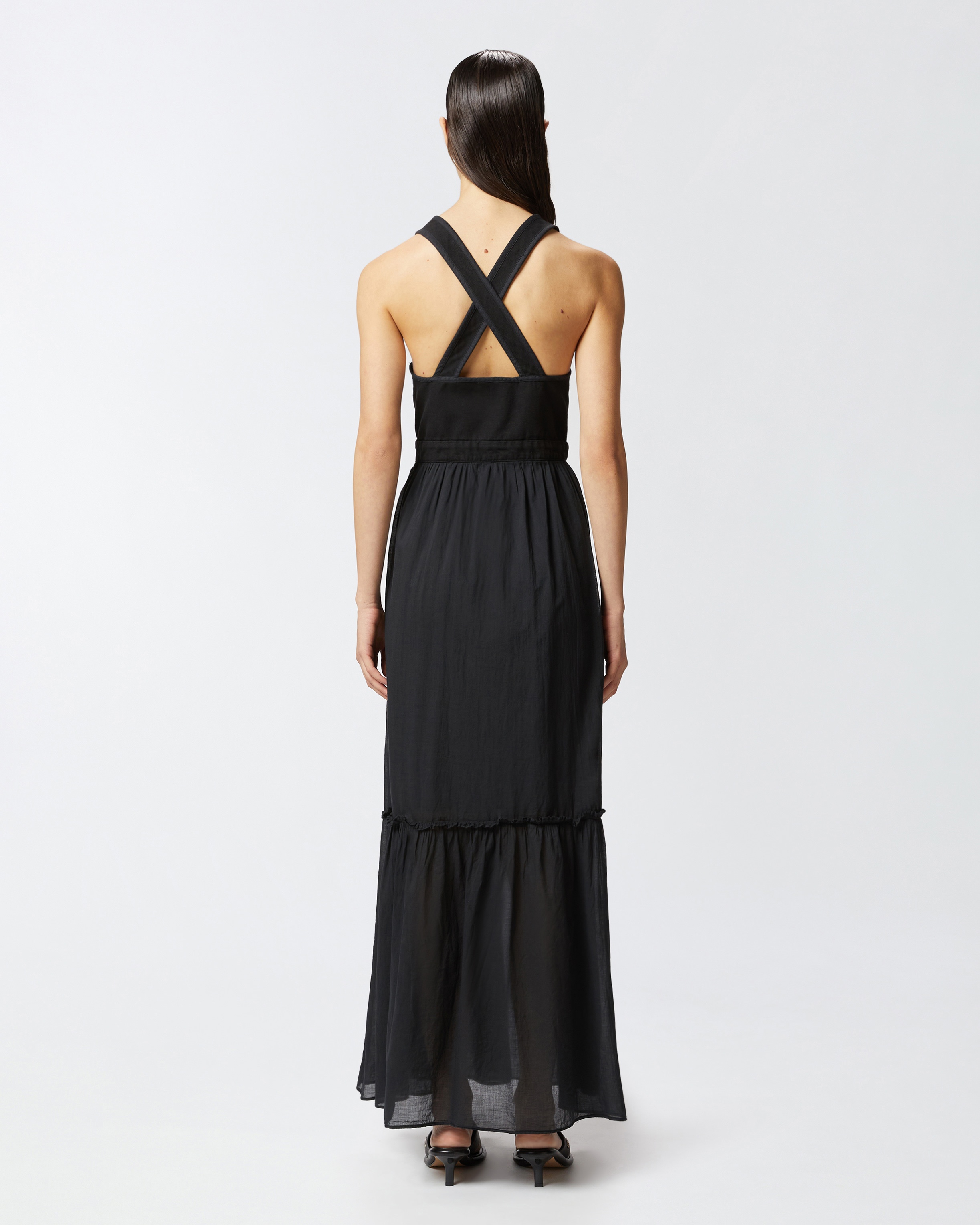 LONG SLEEVELESS COTTON DRESS WITH NECKLINE - 4