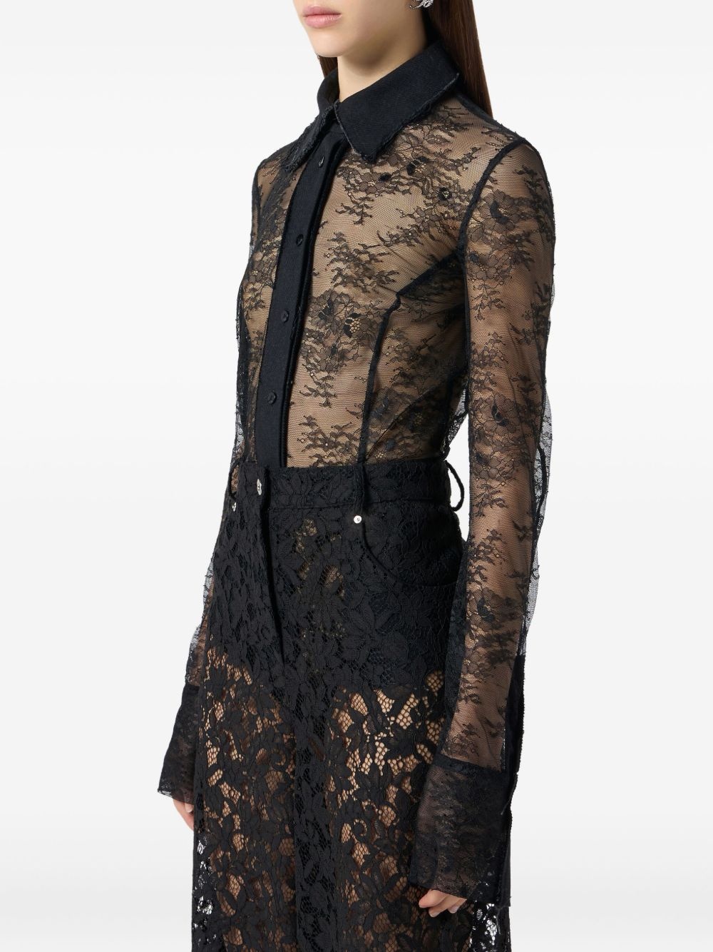lace-panelled shirt bodysuit - 4