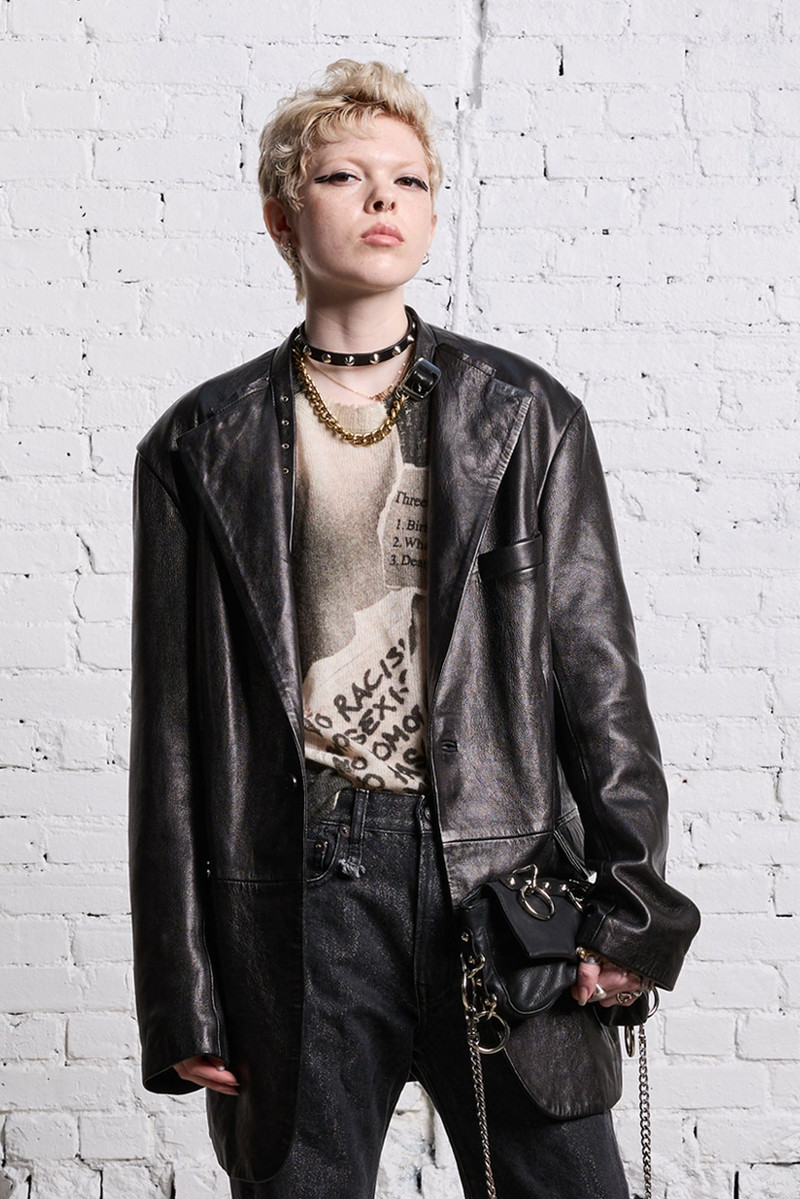 R13 BELT COLLAR LEATHER BLAZER - BLACK outlook