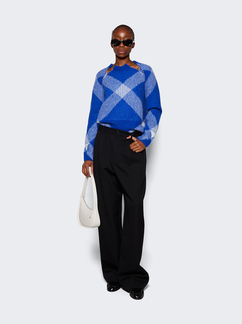 Check Alpaca Wool Blend Sweater Blue - 2