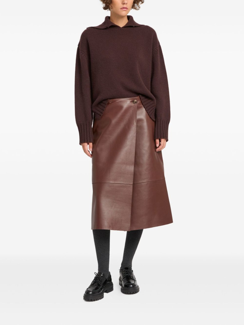 Yves Salomon leather wrap midi skirt outlook