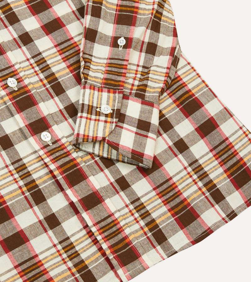 Brown and Red Madras Check Cotton Button-Down Shirt 5