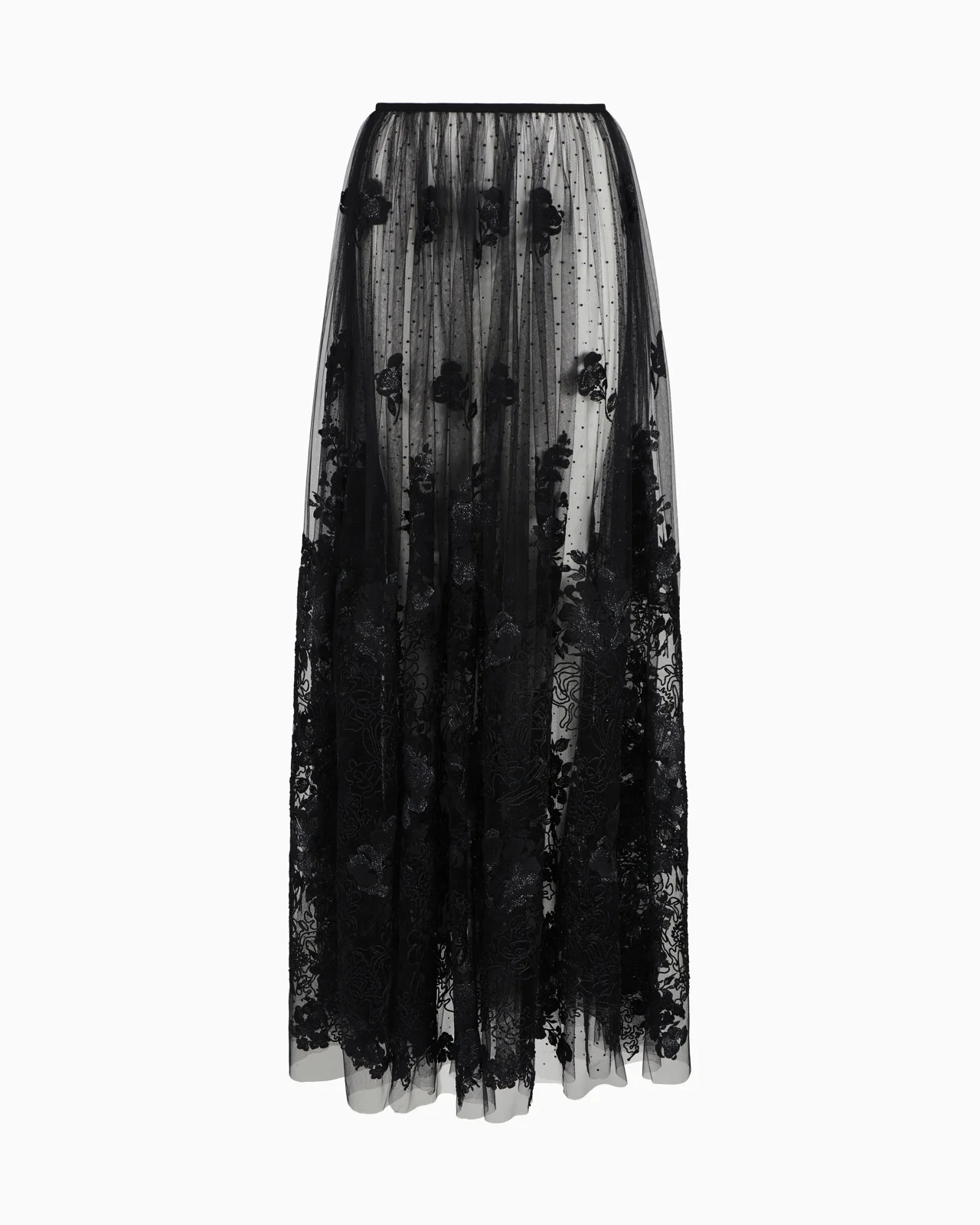 LONG SKIRT IN TULLE AND EMBROIDERED LACE - 1