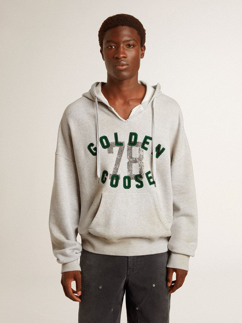 Golden Goose Hooded sweatshirt in worn gray with embroidered vintage logo outlook