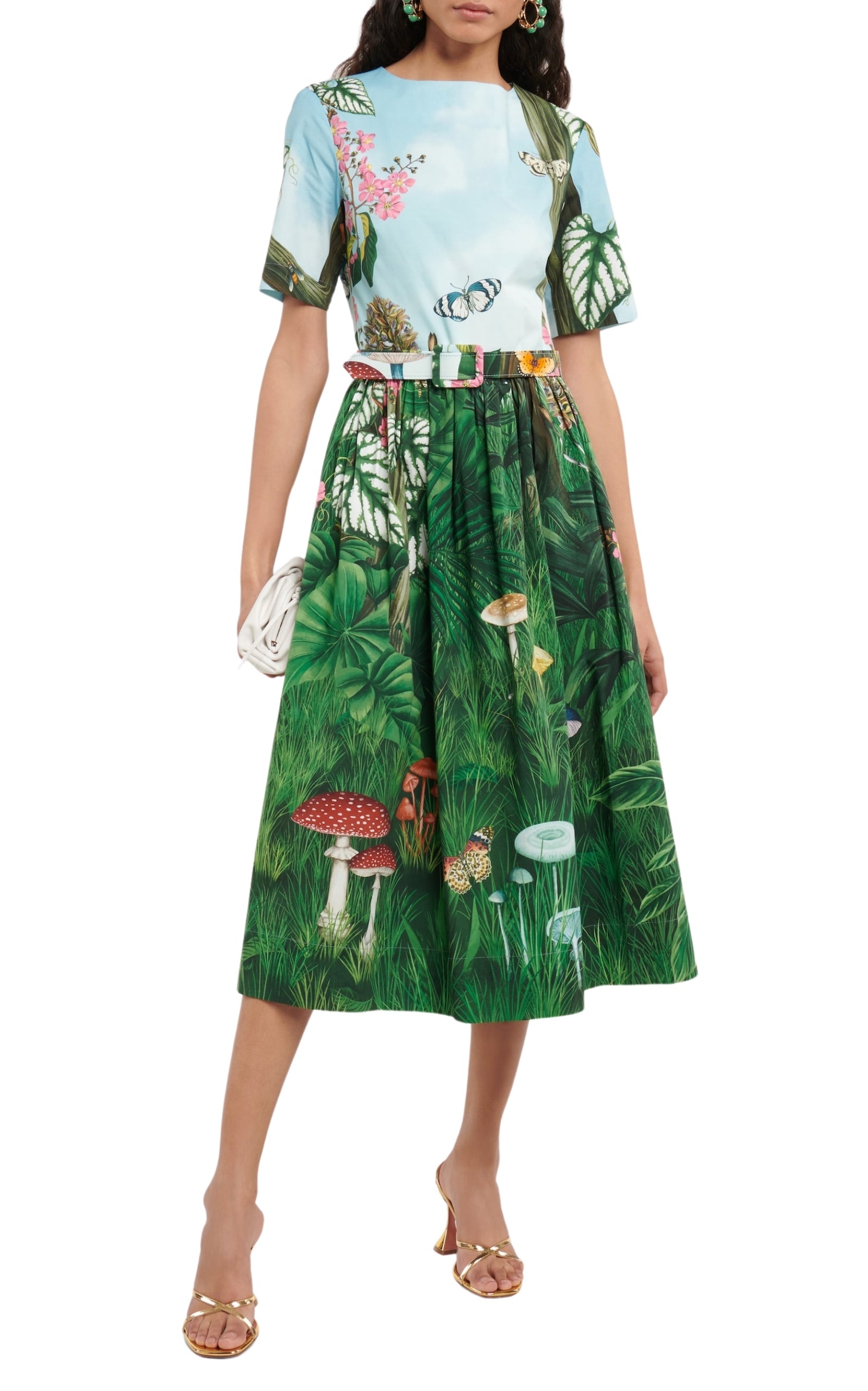 Botanical Forest Print Stretch Poplin Midi Dress - 2