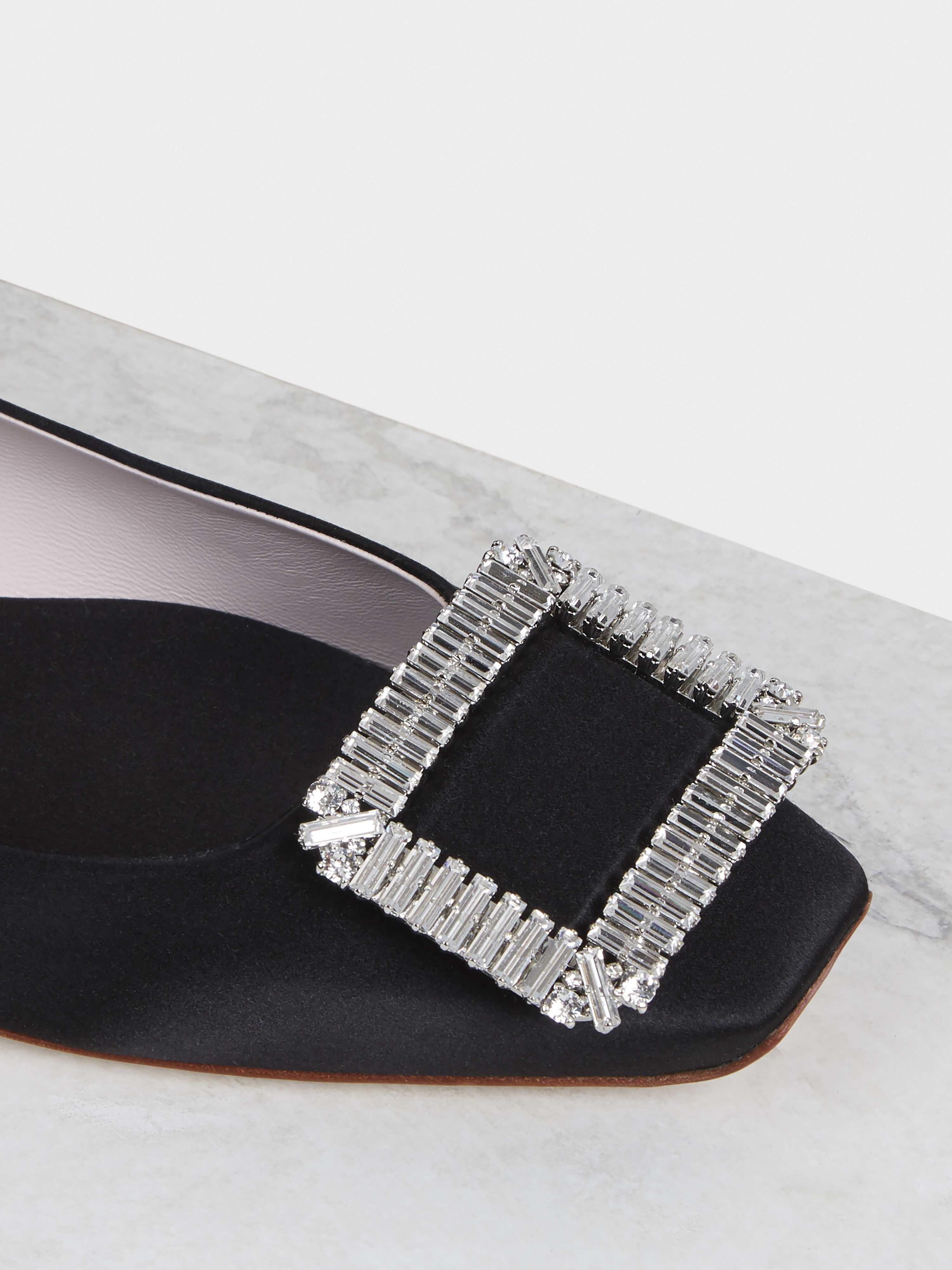 Trompette Crystal Buckle Ballerinas in Satin - 3