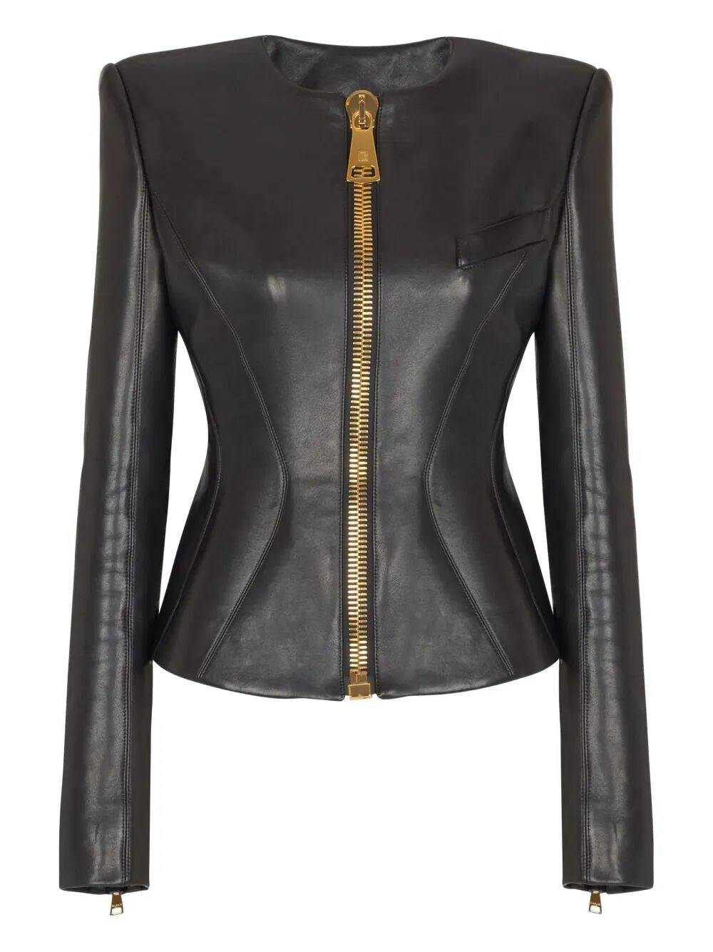 Introducing the 'ZIPPED LAMBSKIN BASQUE JACKET' from the prestigious brand BALMAIN, a statement piec - 1