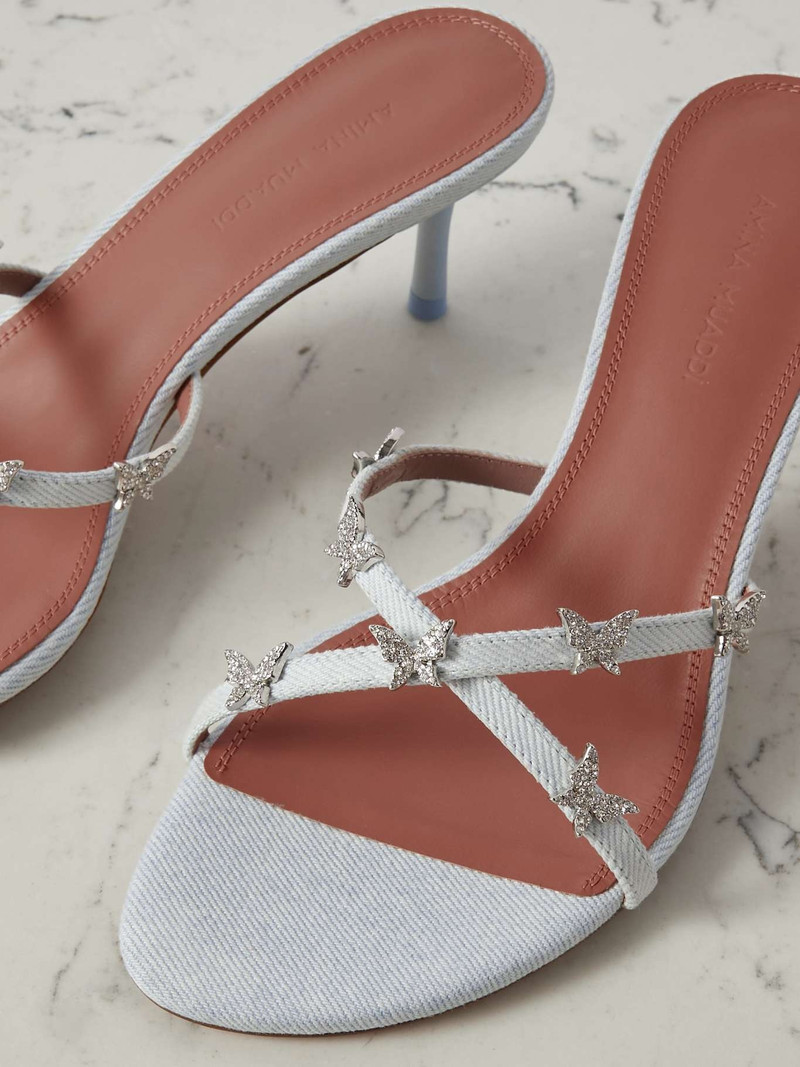 Debora 60 crystal-embellished leather-trimmed denim mules 4