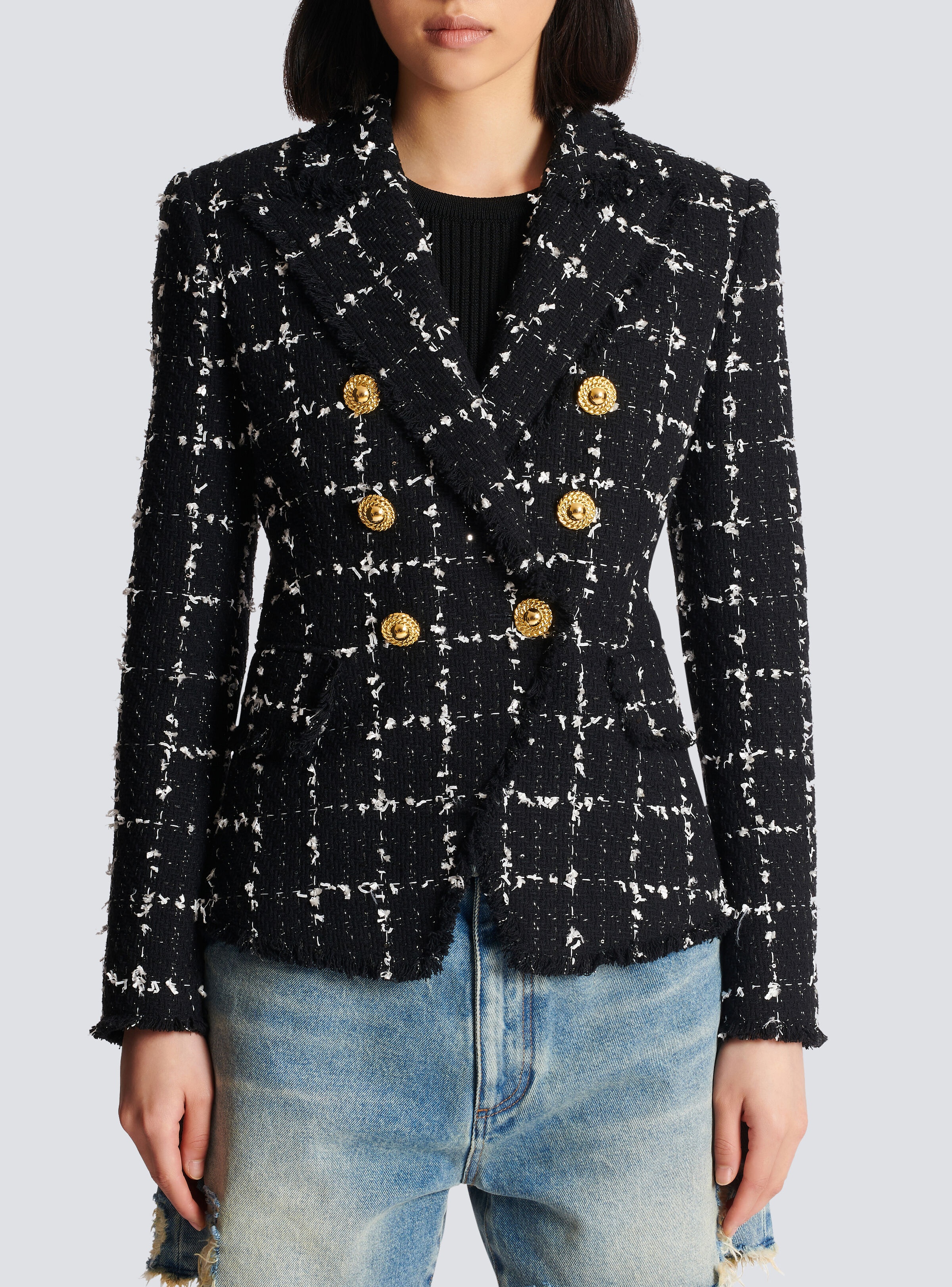 Check tweed 6-button jacket - 5