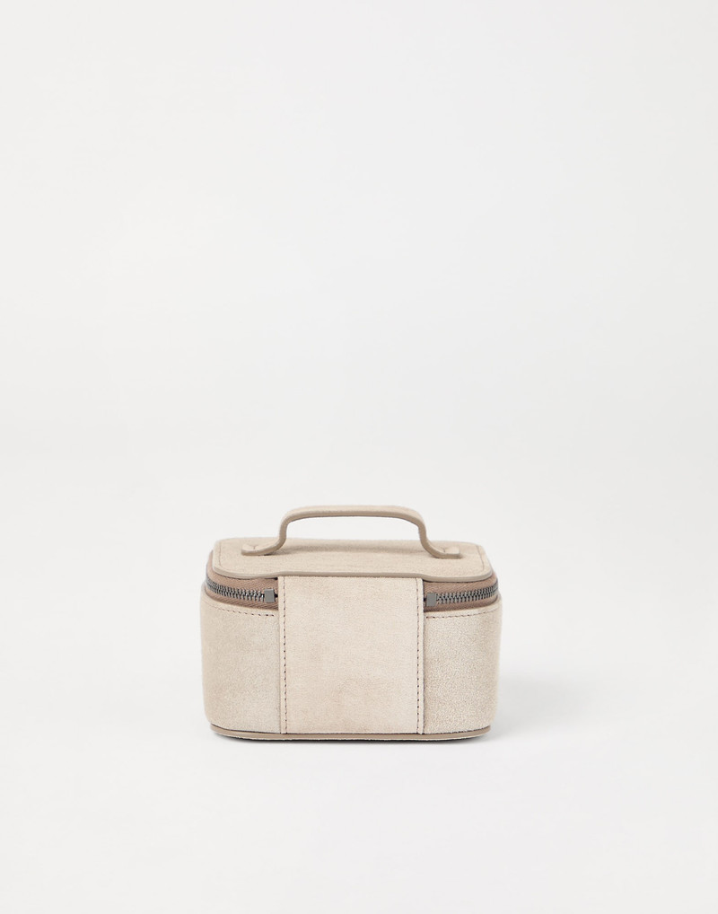 Brunello Cucinelli Suede small jewelry box with shiny zipper pull outlook
