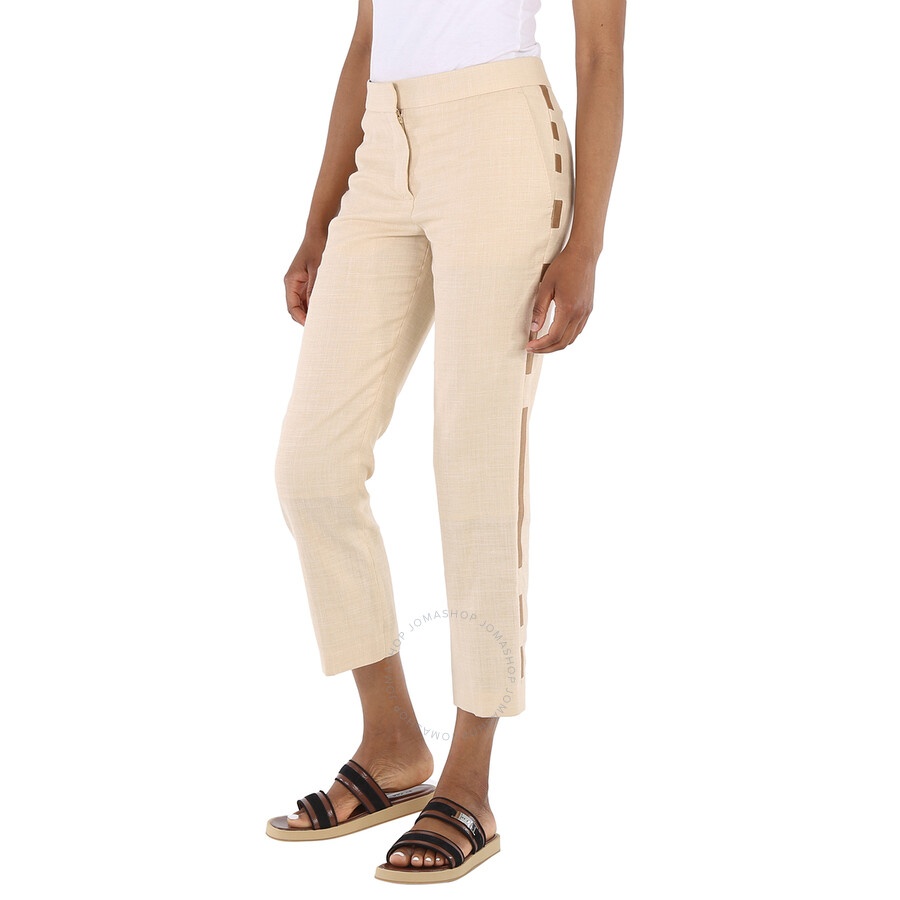 Burberry Addison Wool Silk Linen Stripe Detail Tailored Trousers - 5