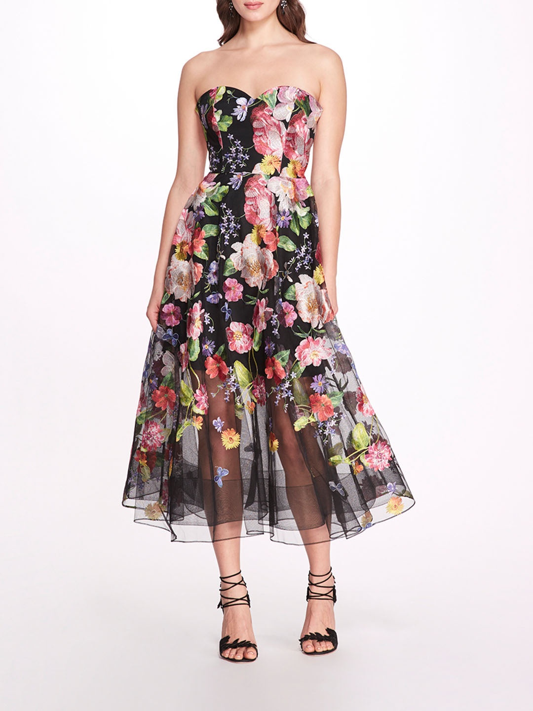 EMBROIDERED STRAPLESS TEA-LENGTH GOWN - 1