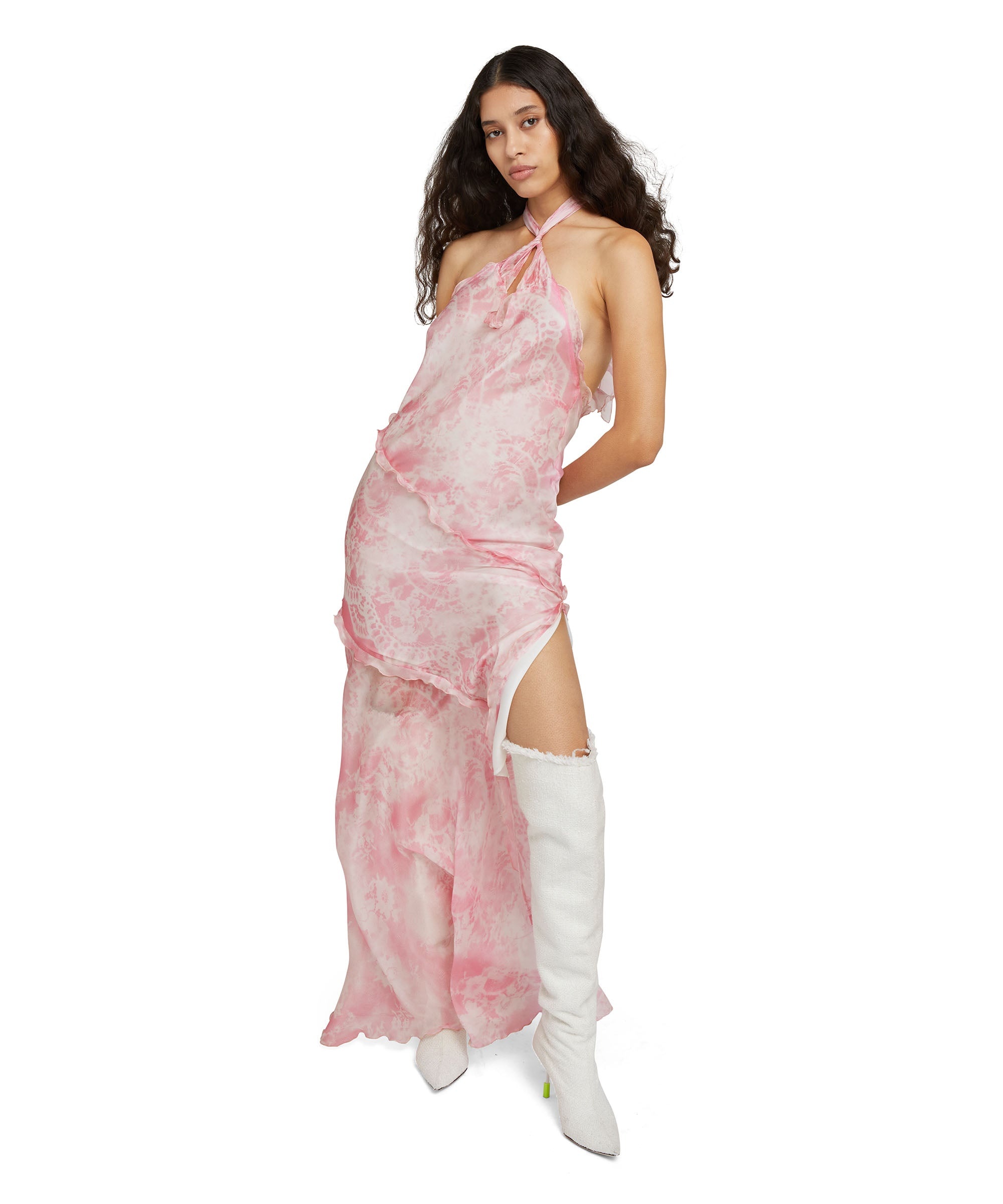 【送料&関税込】MSGM Silk Chiffon Dress MSGM Silk chiffon long dress with 