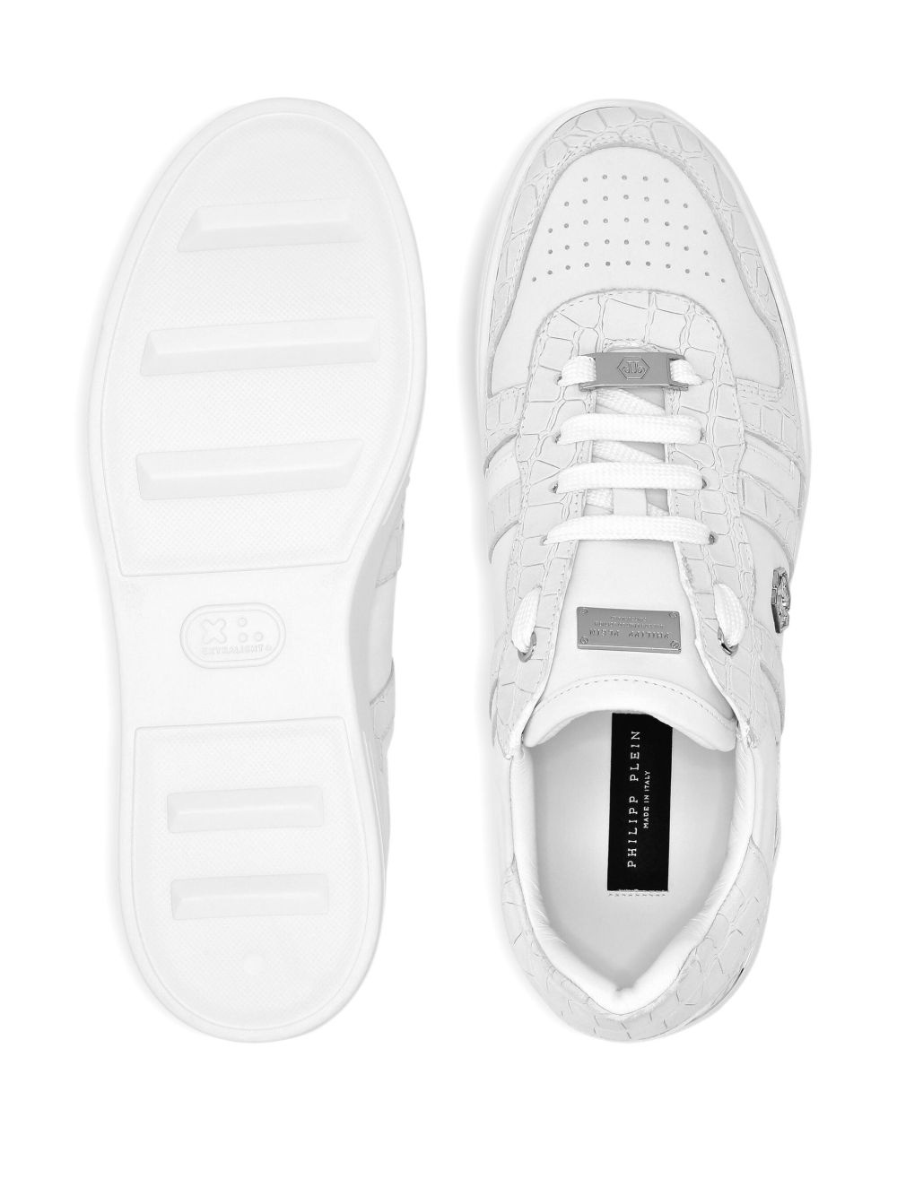 crocodile-effect leather trainers - 3