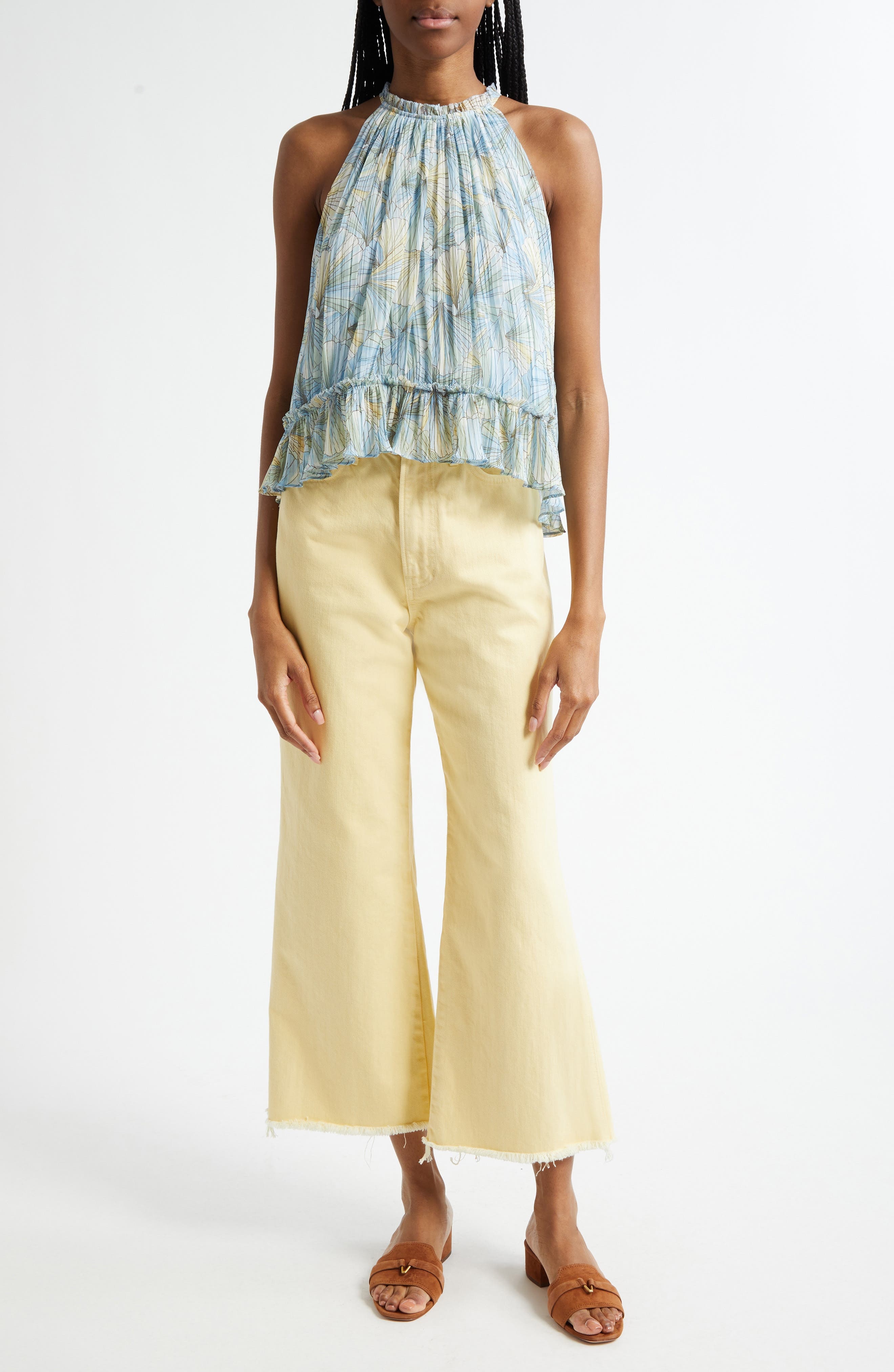 Veronica Beard Taylor High Waist Fray Hem Crop Wide Leg Jeans in Chamomile at Nordstrom - 2