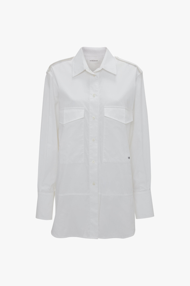 Oversized Pocket Shirt In White 1