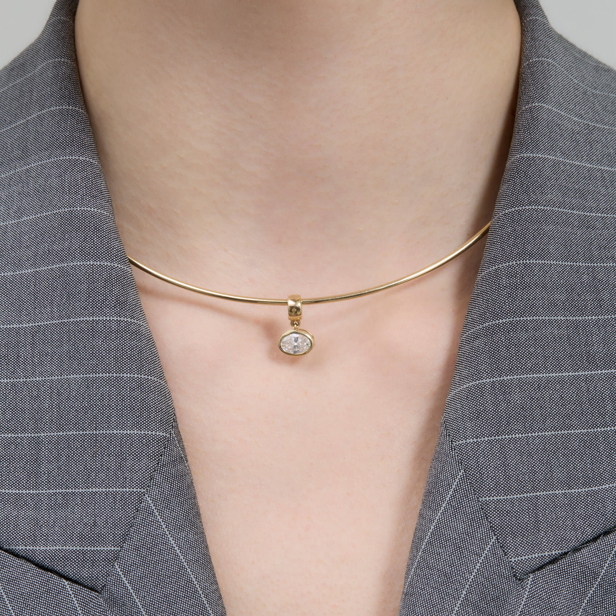 LAB-Created Oval Diamond Charm - 2