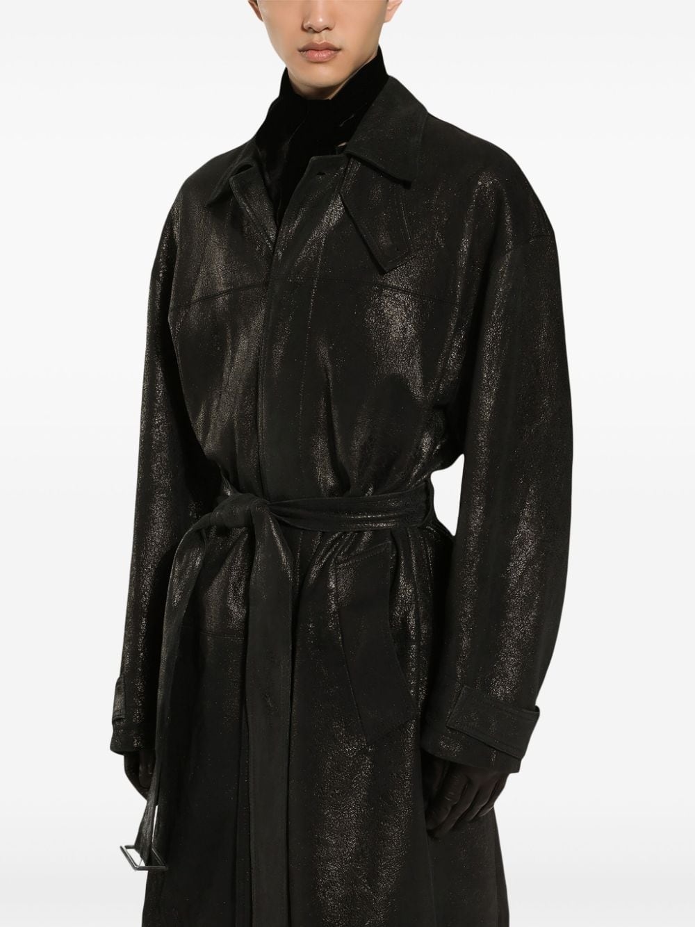 belted leather coat - 5
