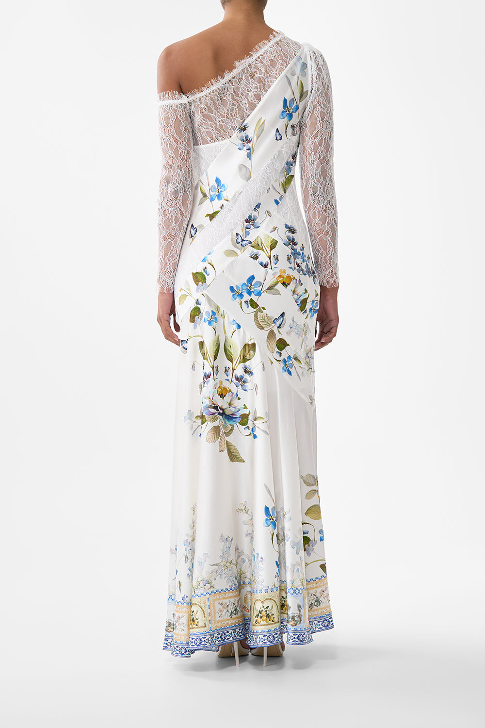 LACE SPLICE ONE SHOULDER DRESS - 3