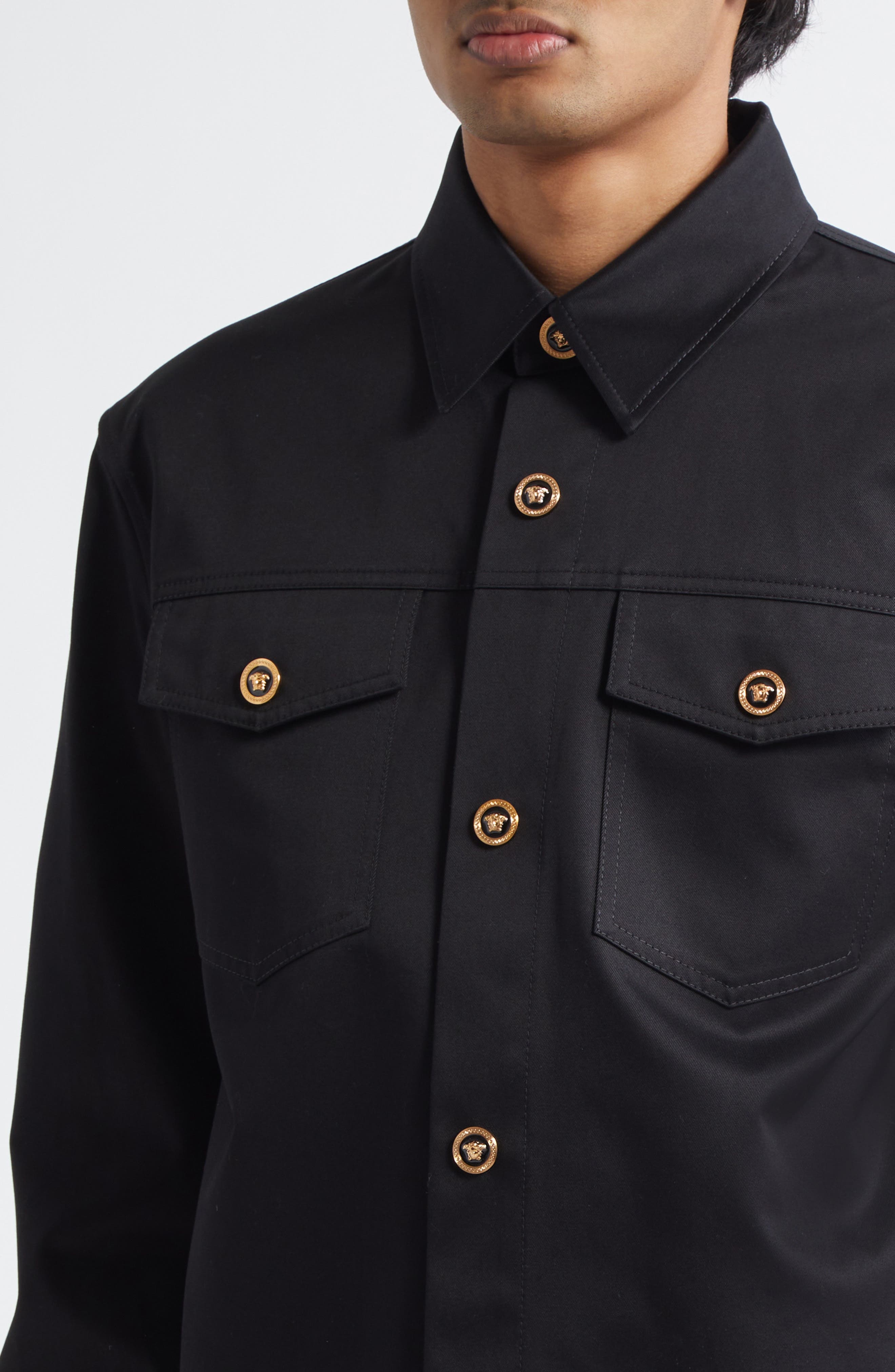 Versace Cotton Gabardine Overshirt in Black at Nordstrom - 5
