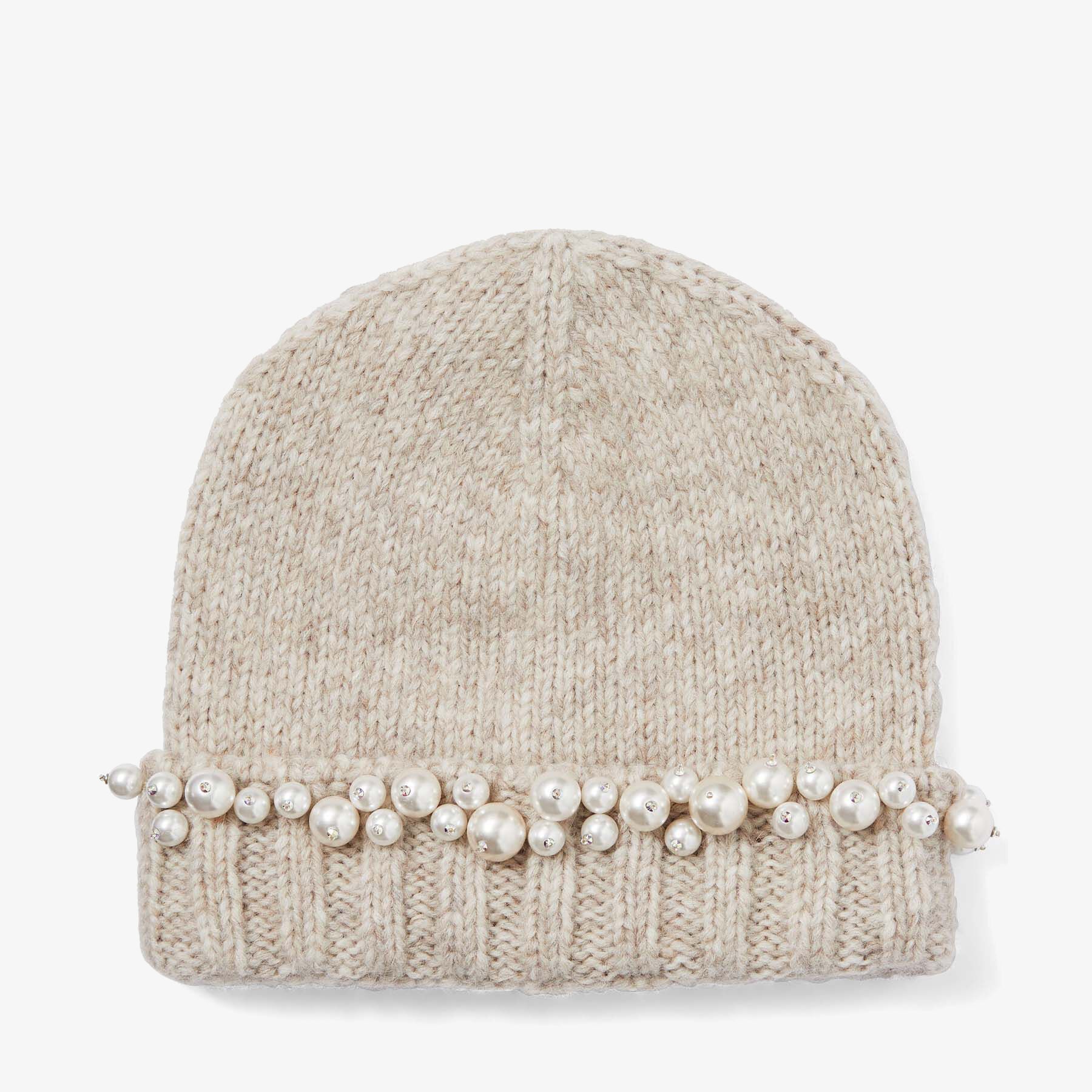 Gerry
Marl Grey Knitted Wool Blend Hat with Pearls - 1
