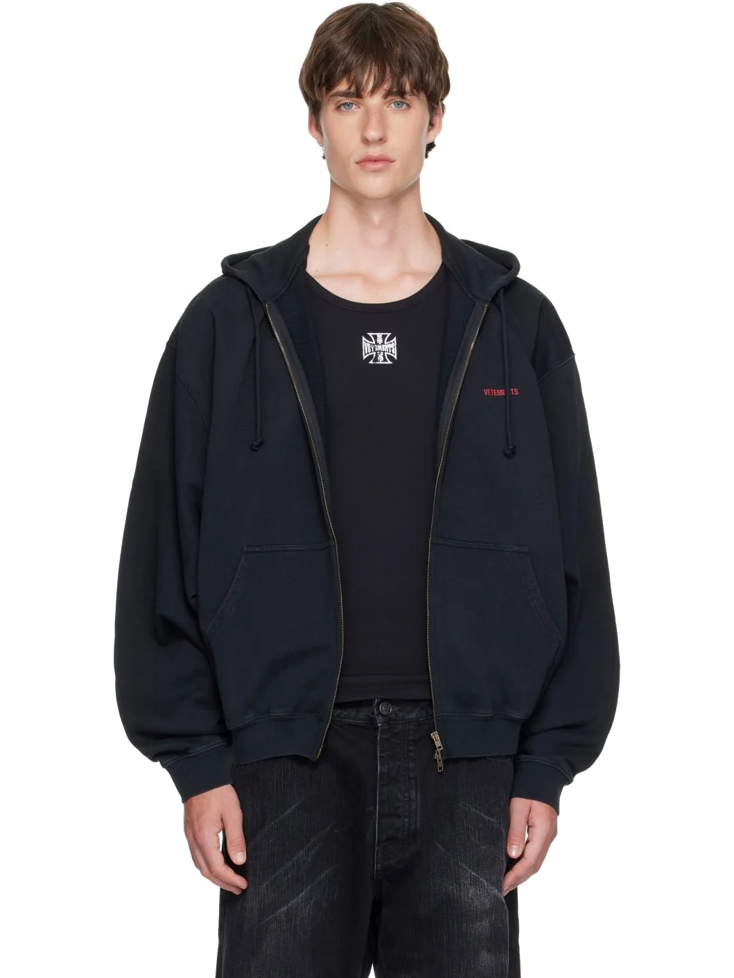 Black Classic Logo Zip Up Hoodie - 1