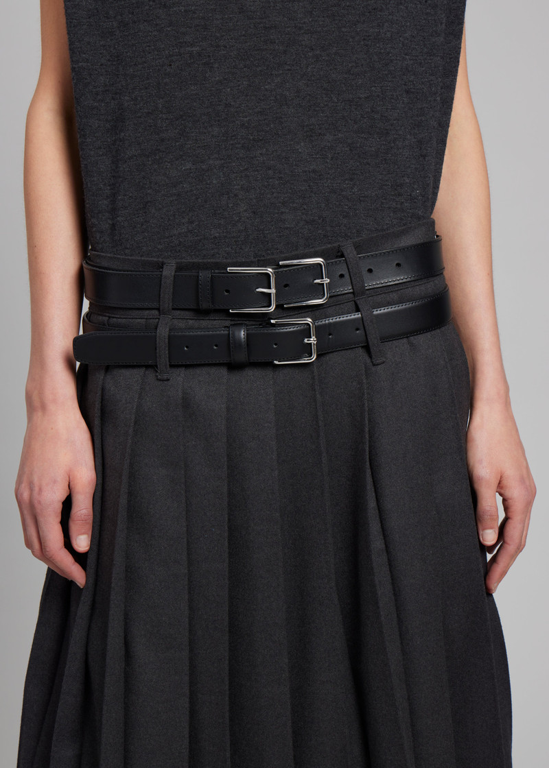 Willow Double Buckle Leather Belt - Black 3