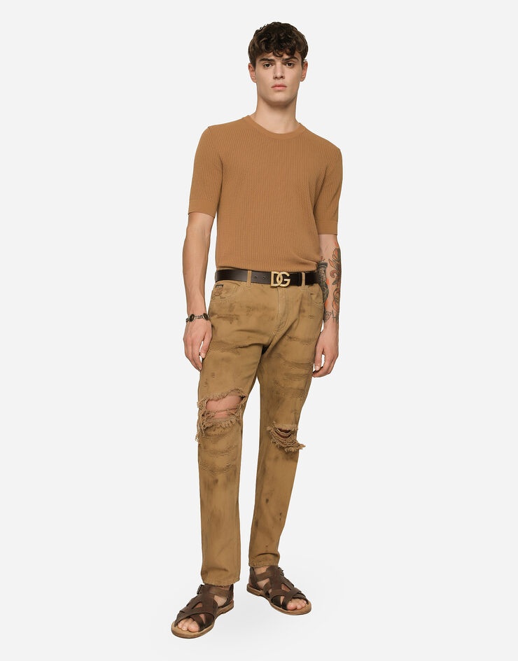 Overdyed loose fit stretch jeans with rips - 5