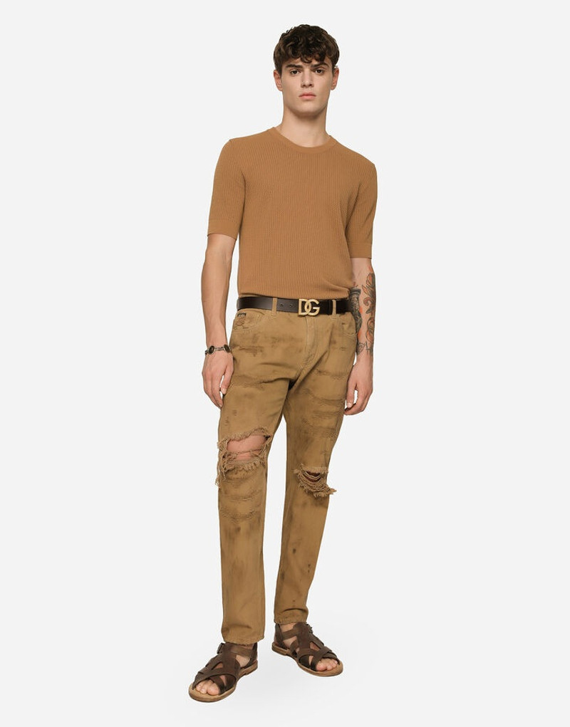 Overdyed loose fit stretch jeans with rips 5