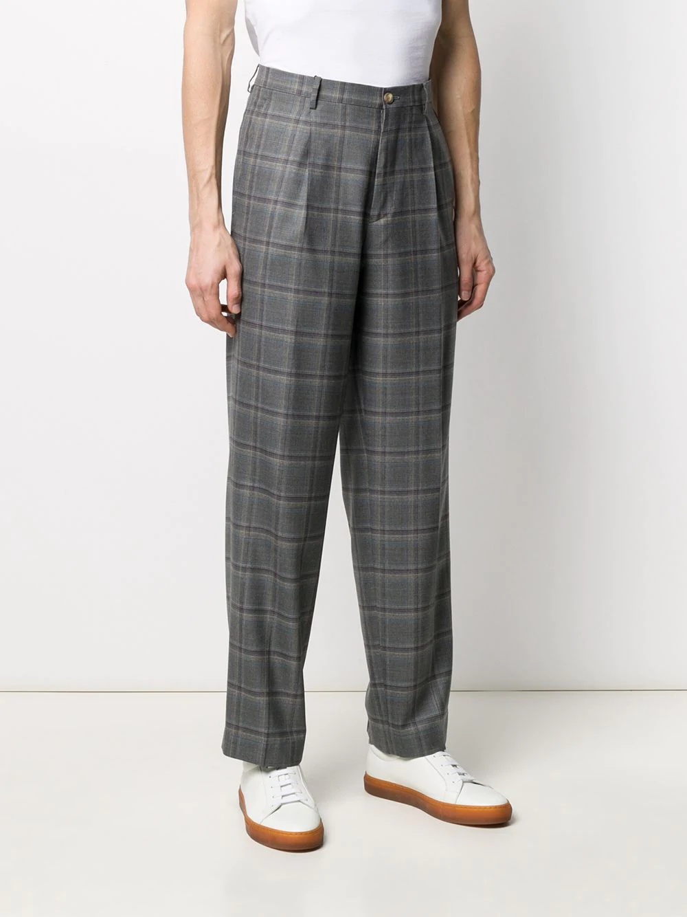 straight-leg checked pattern trousers - 3