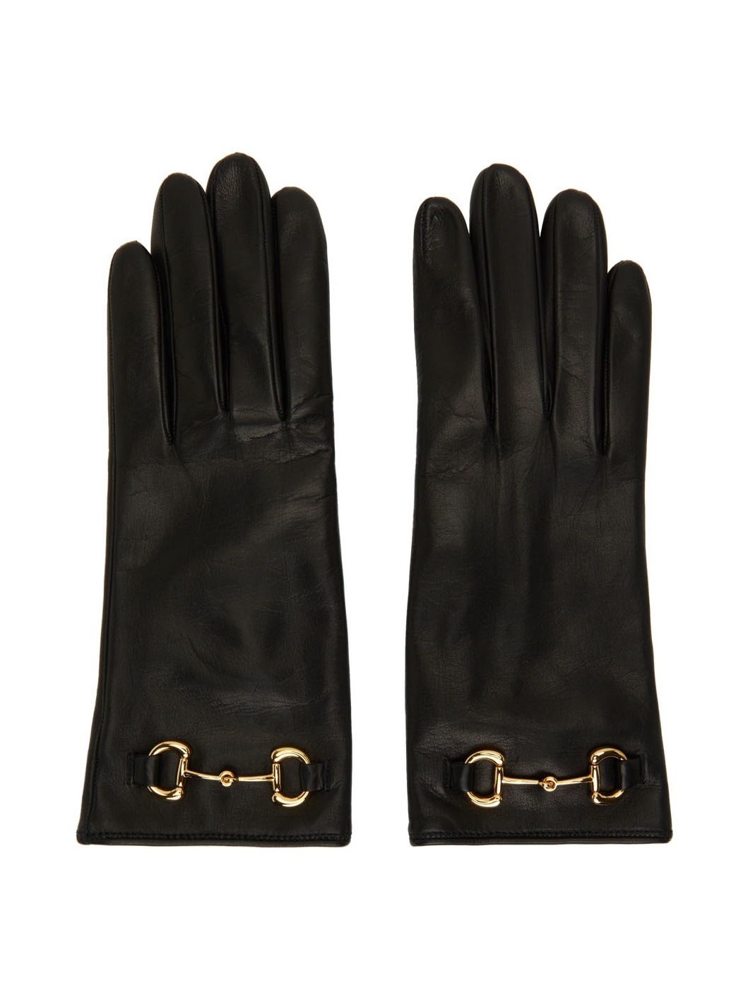 Black Leather Horsebit Gloves - 1