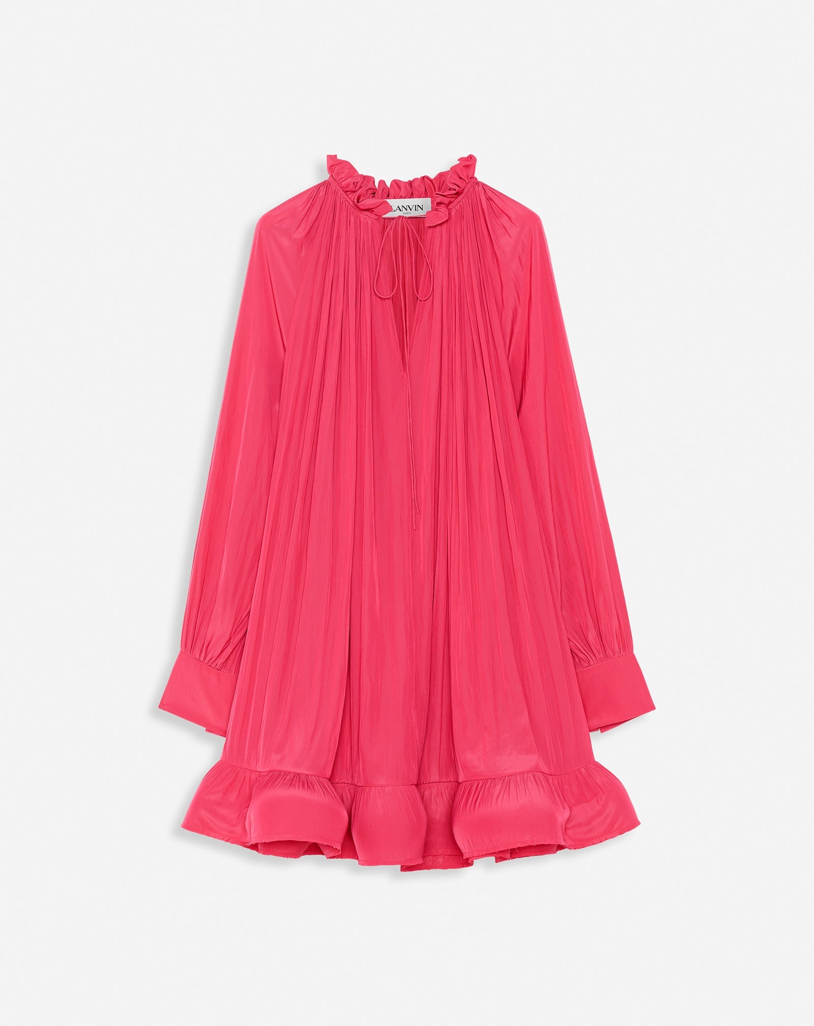 SHORT CHARMEUSE DRESS WITH LONG SLEEVES AND RUFFLES - 1