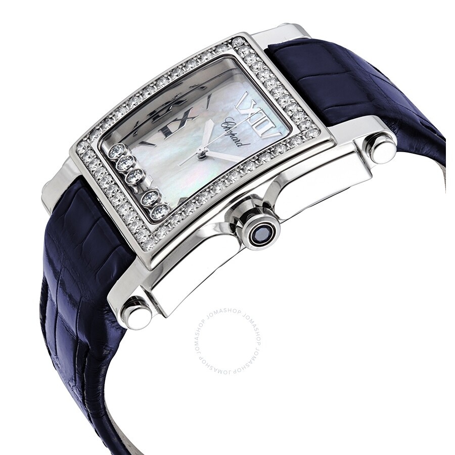 Chopard Happy Sport Square Mother of Pearl Dial Blue Leather Ladies Watch 28/8448-2001 - 2
